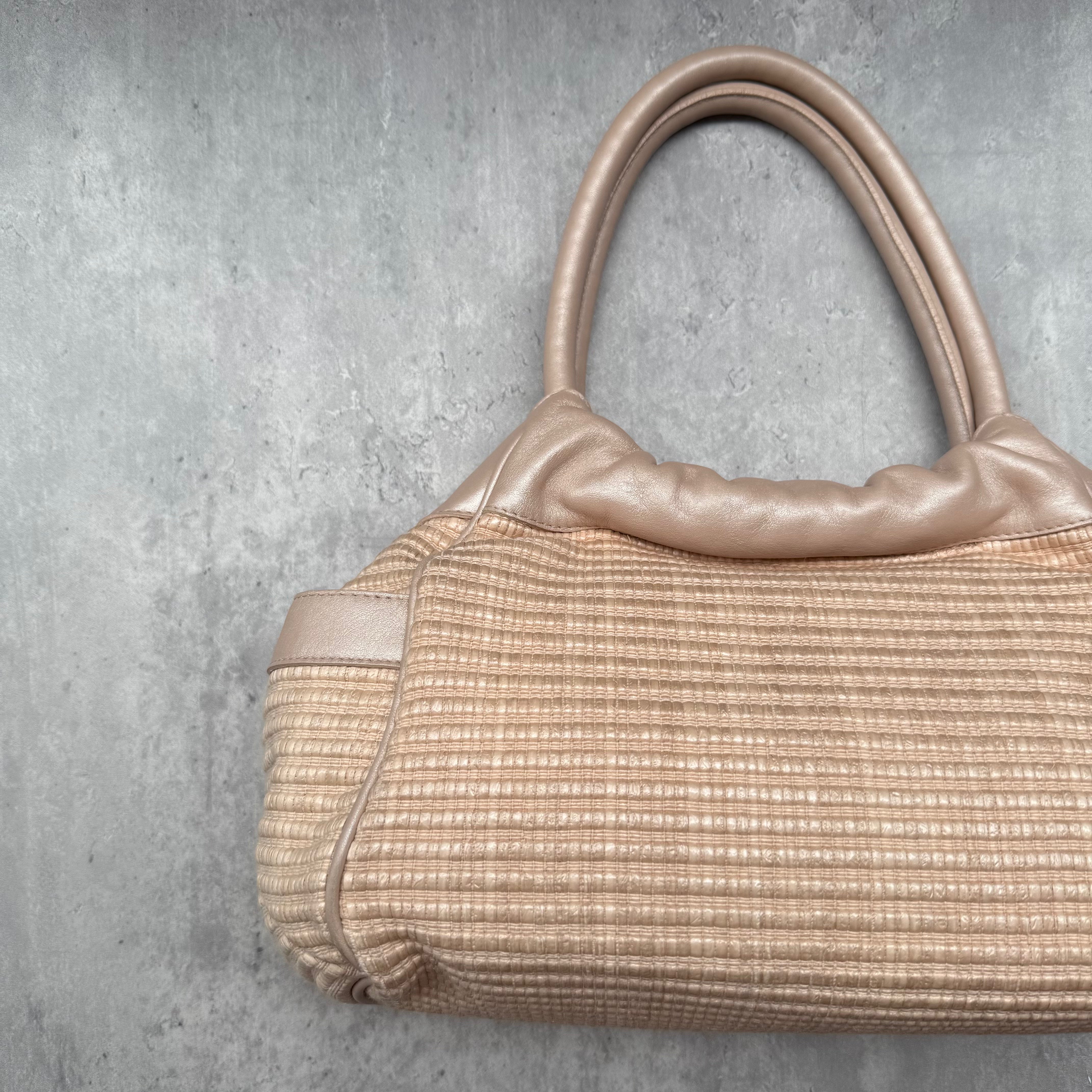 Furla Straw Tote Bag Rose Gold