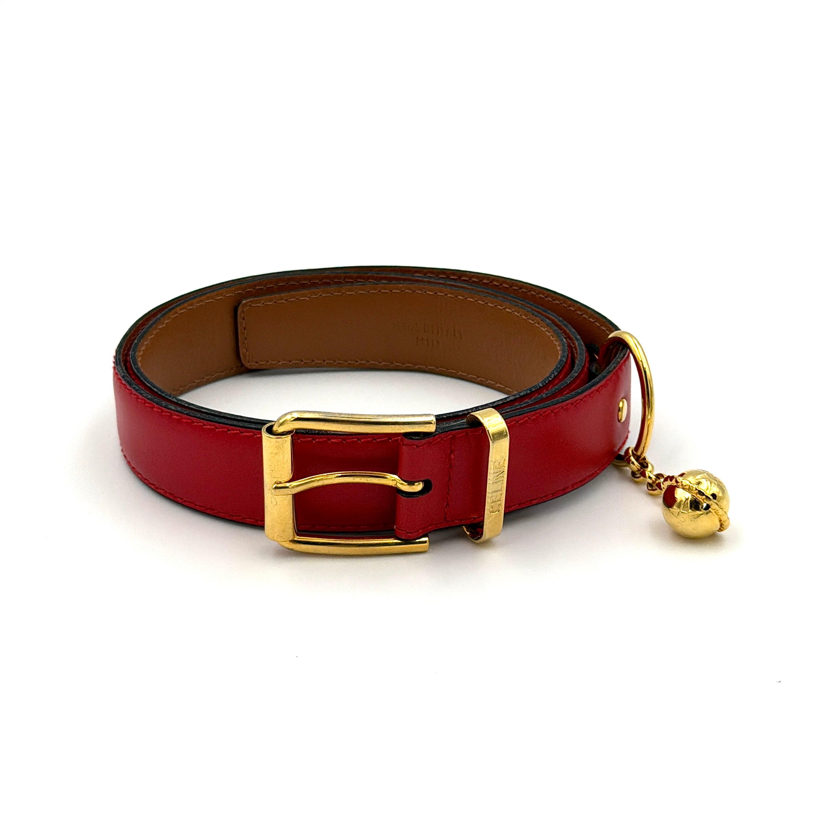 Celine Charm Leather Belt Red/Gold