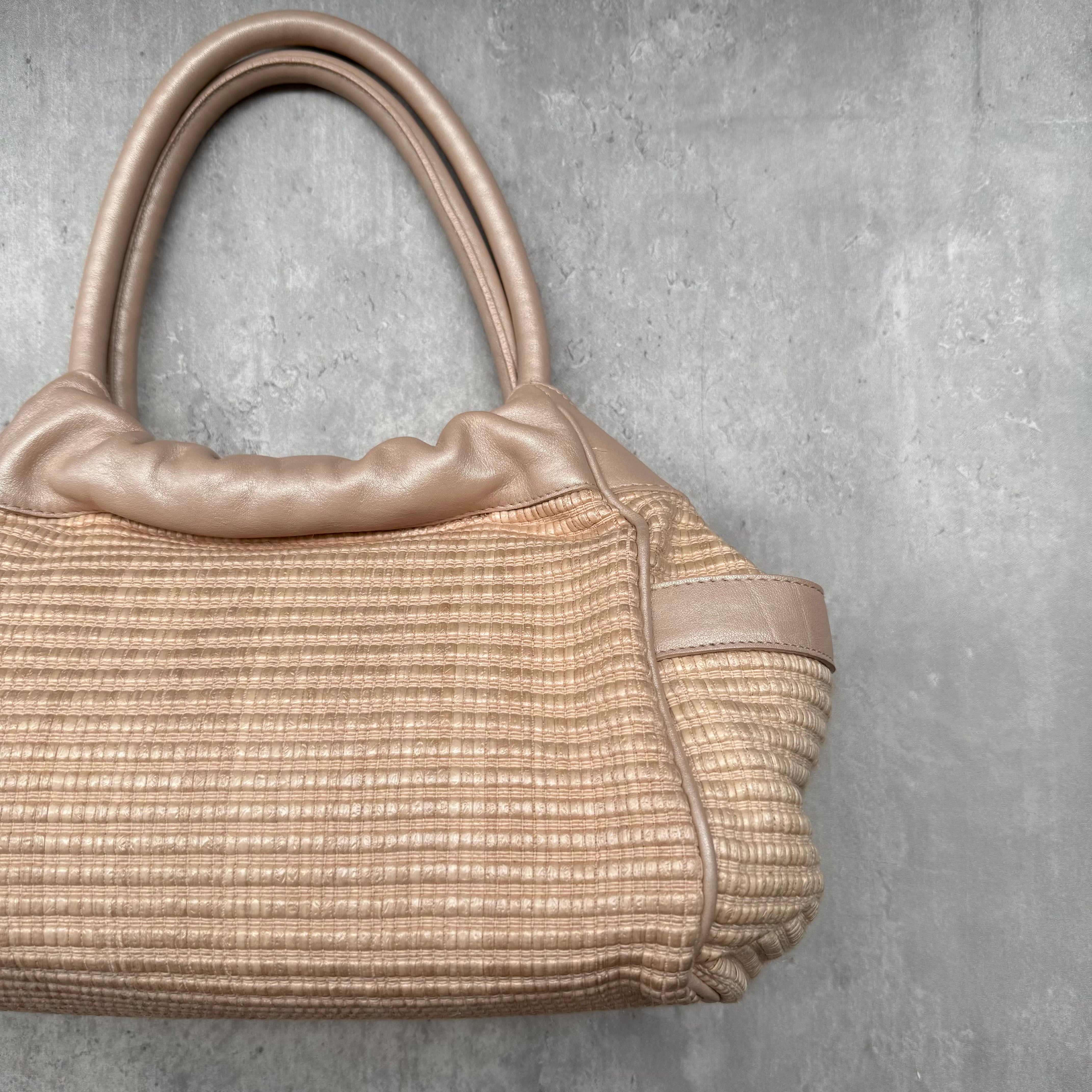 Furla Straw Tote Bag Rose Gold