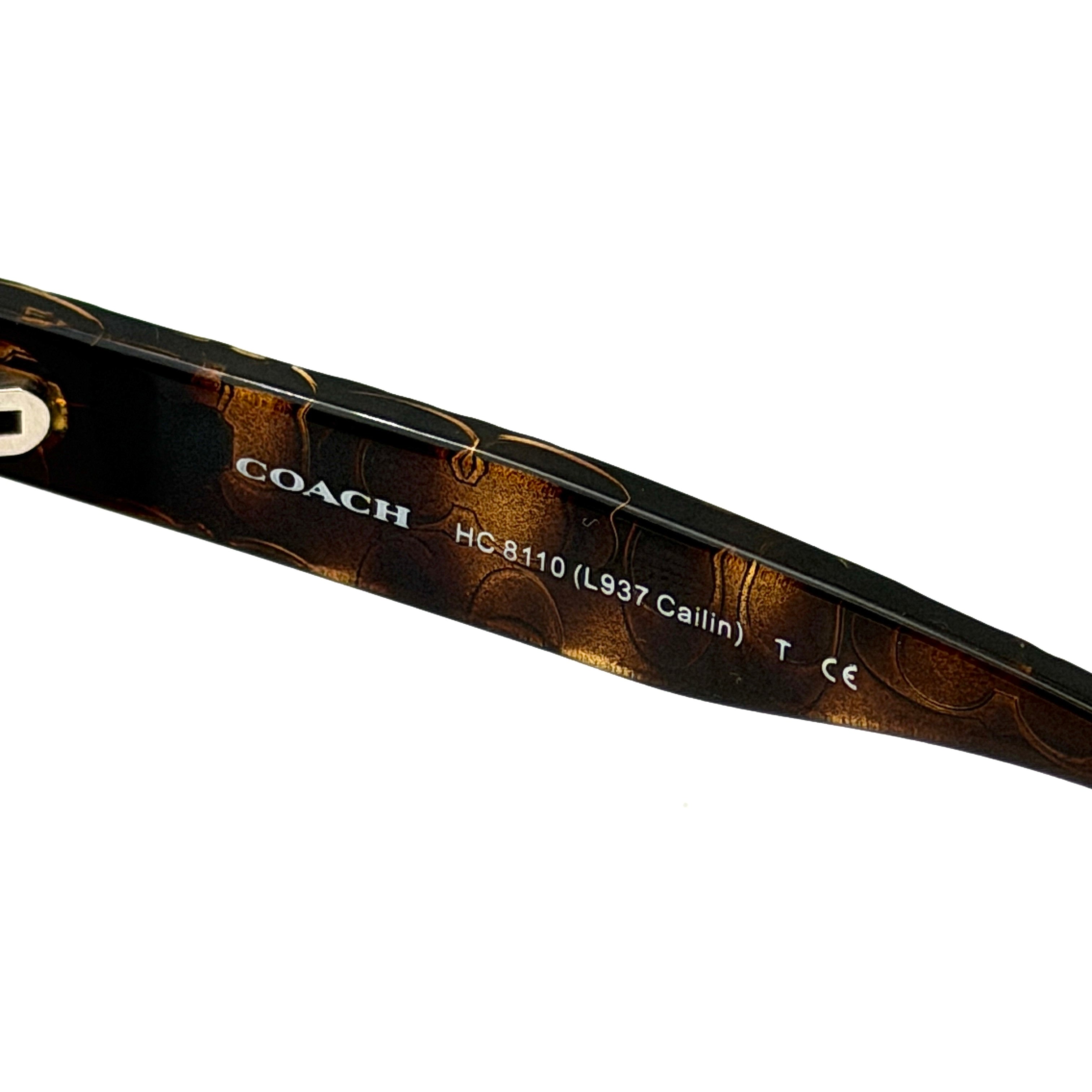 Coach HC8110 sunglasses in teal and dark tortoiseshell acetate with gradient brown lenses, shown at a three-quarter angle.