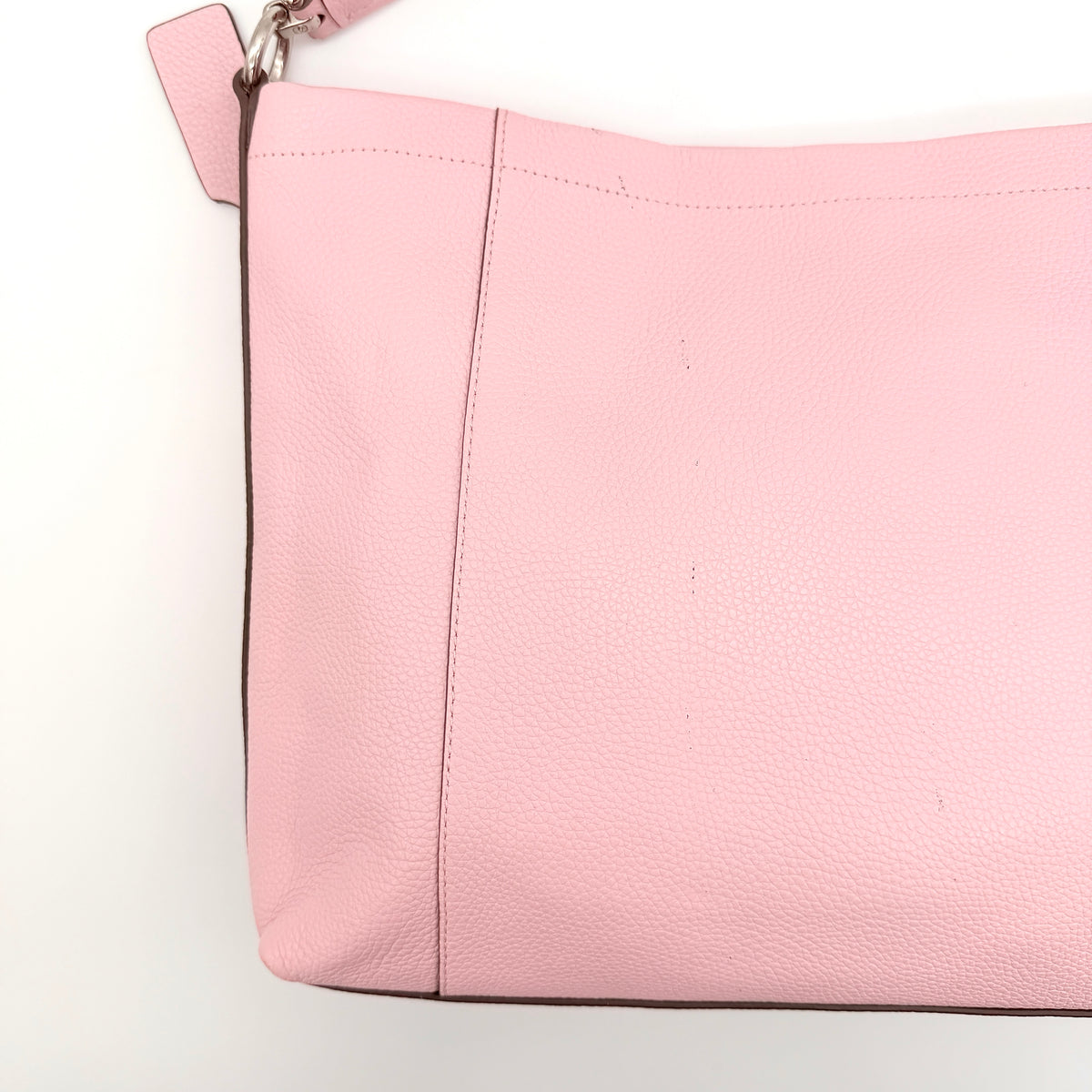 Coach 2Way Scout Hobo in pastel pink leather with silver hardware, shown with handle and detachable strap.