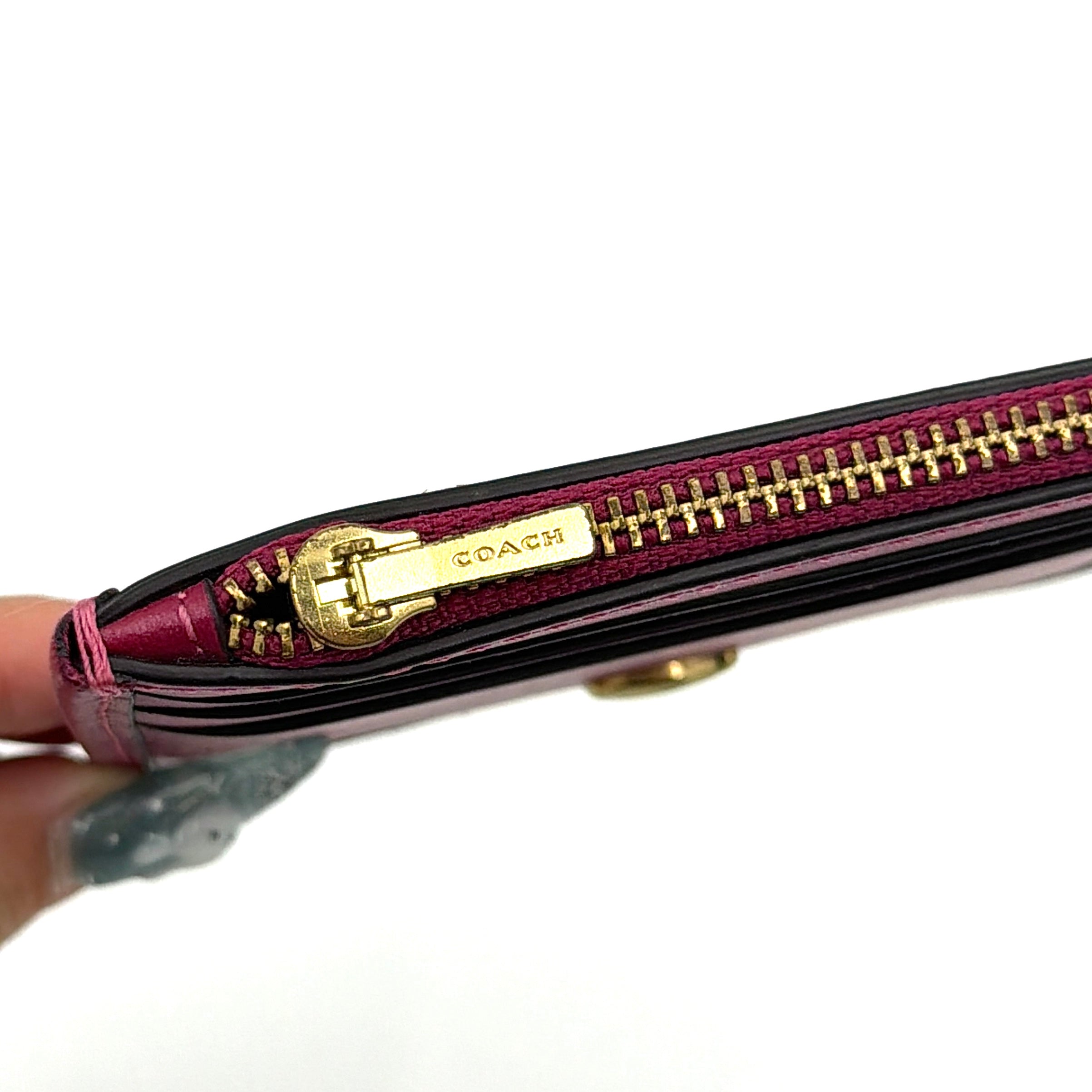 Coach Leather Zip Card Case Burgundy