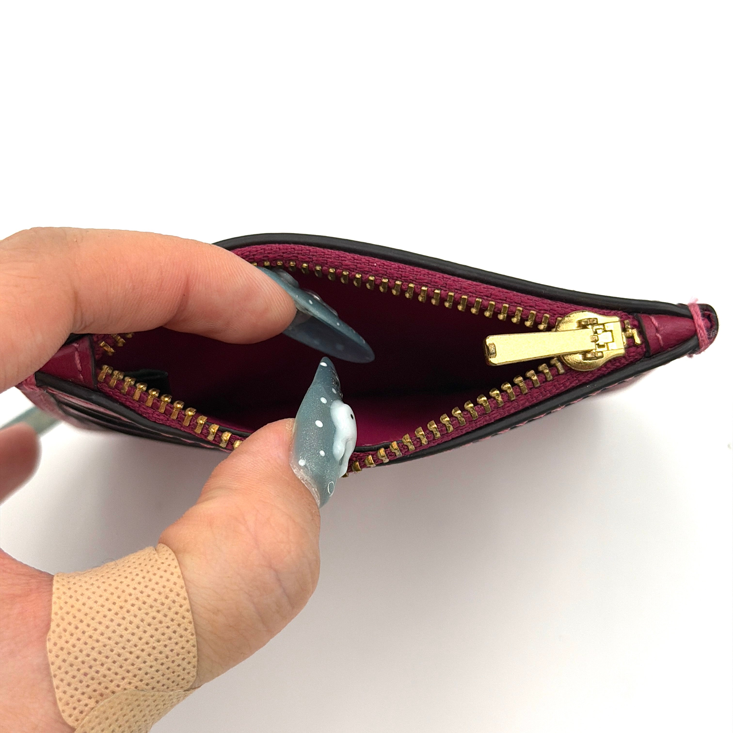 Coach Leather Zip Card Case Burgundy