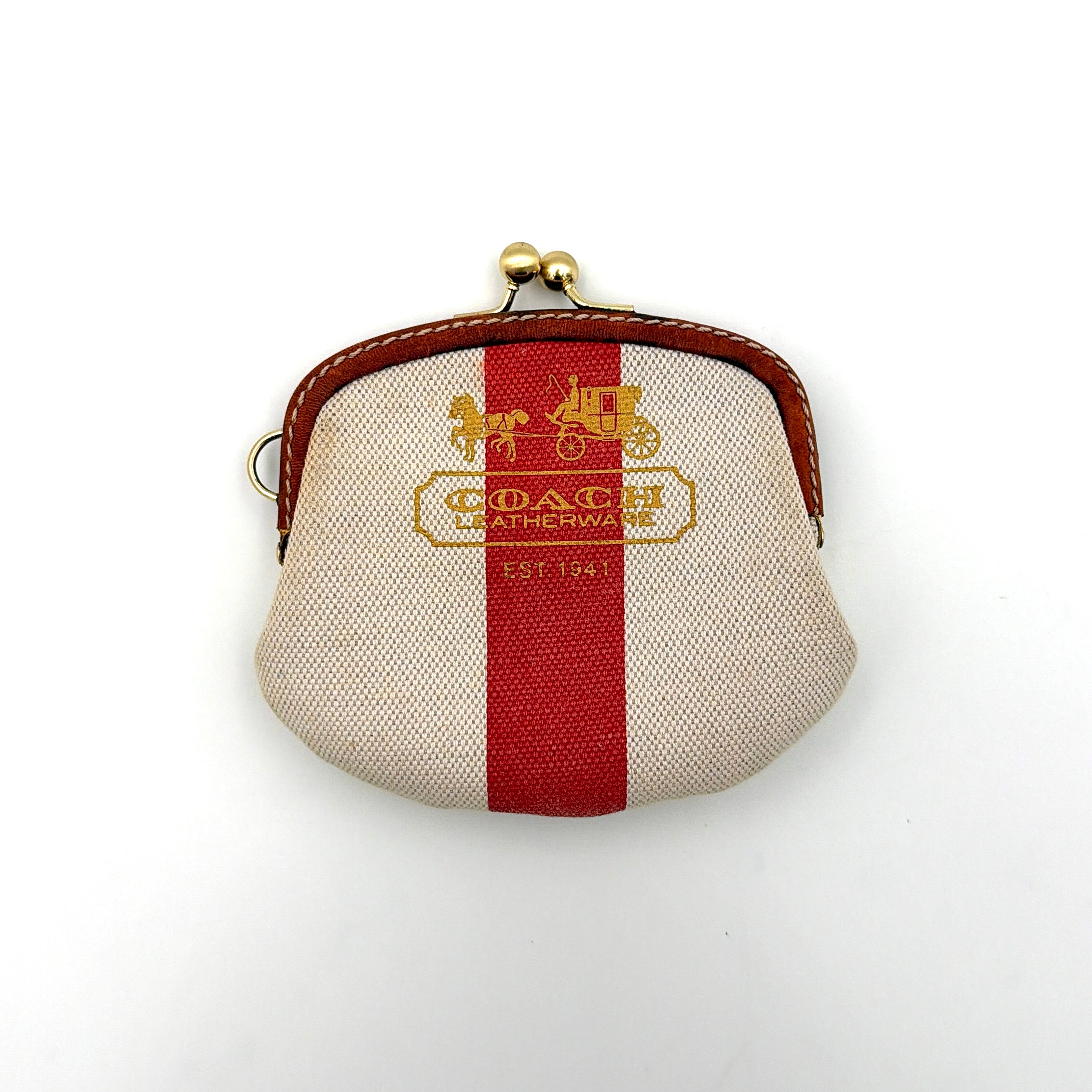 Coach Stripe Kisslock Coin Purse Red/Cream