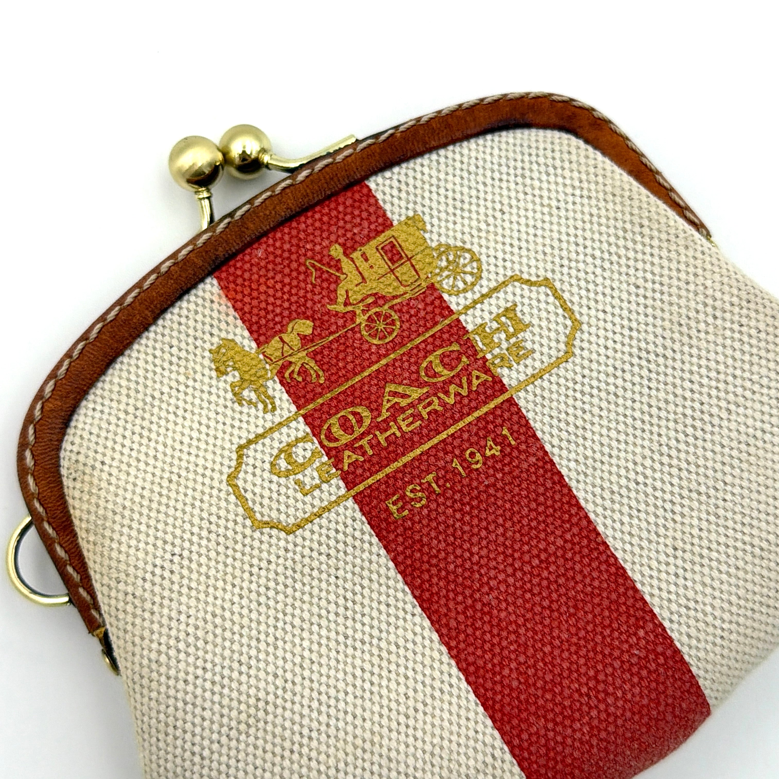 Coach Stripe Kisslock Coin Purse Red/Cream