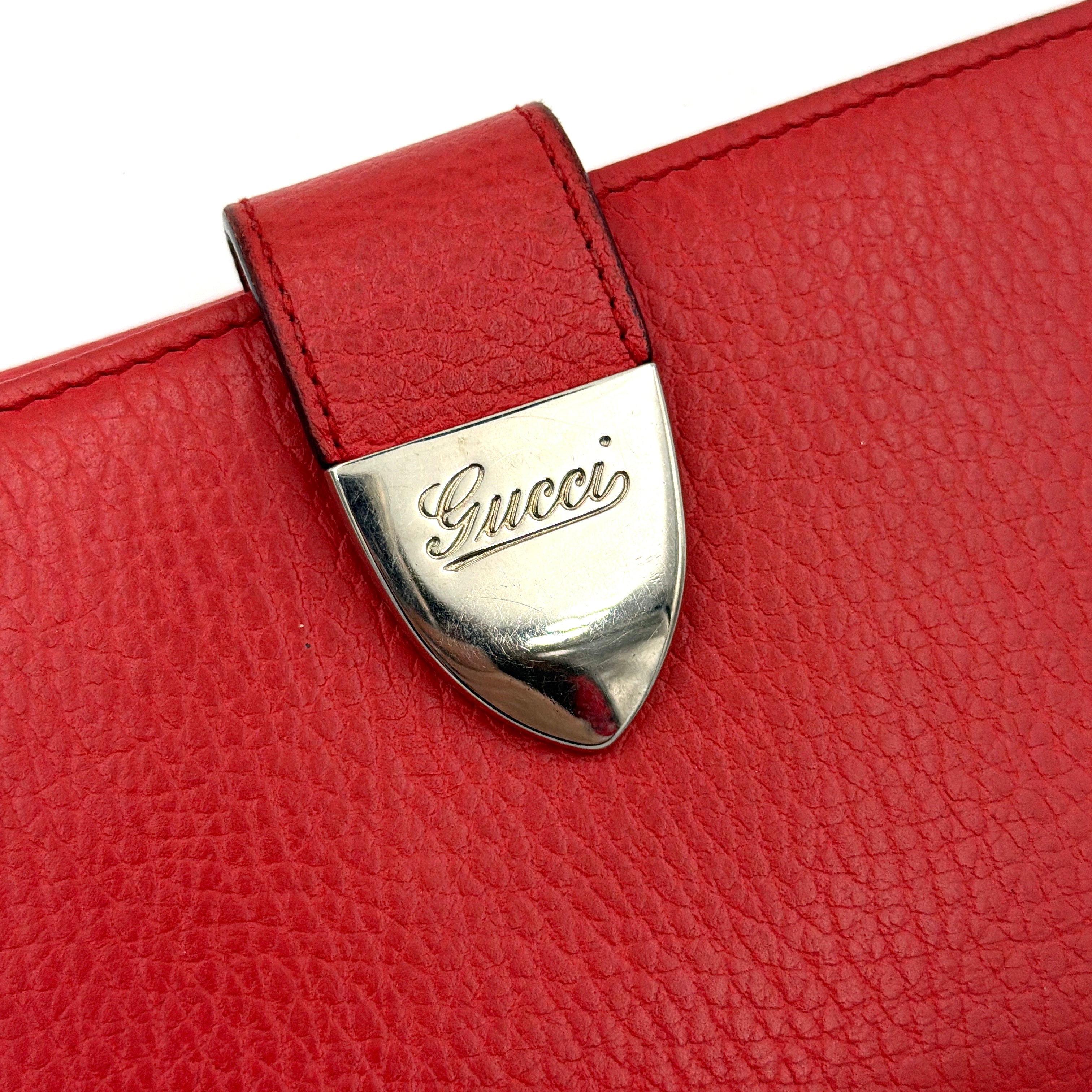 Gucci Buckle Leather Continental Wallet Red