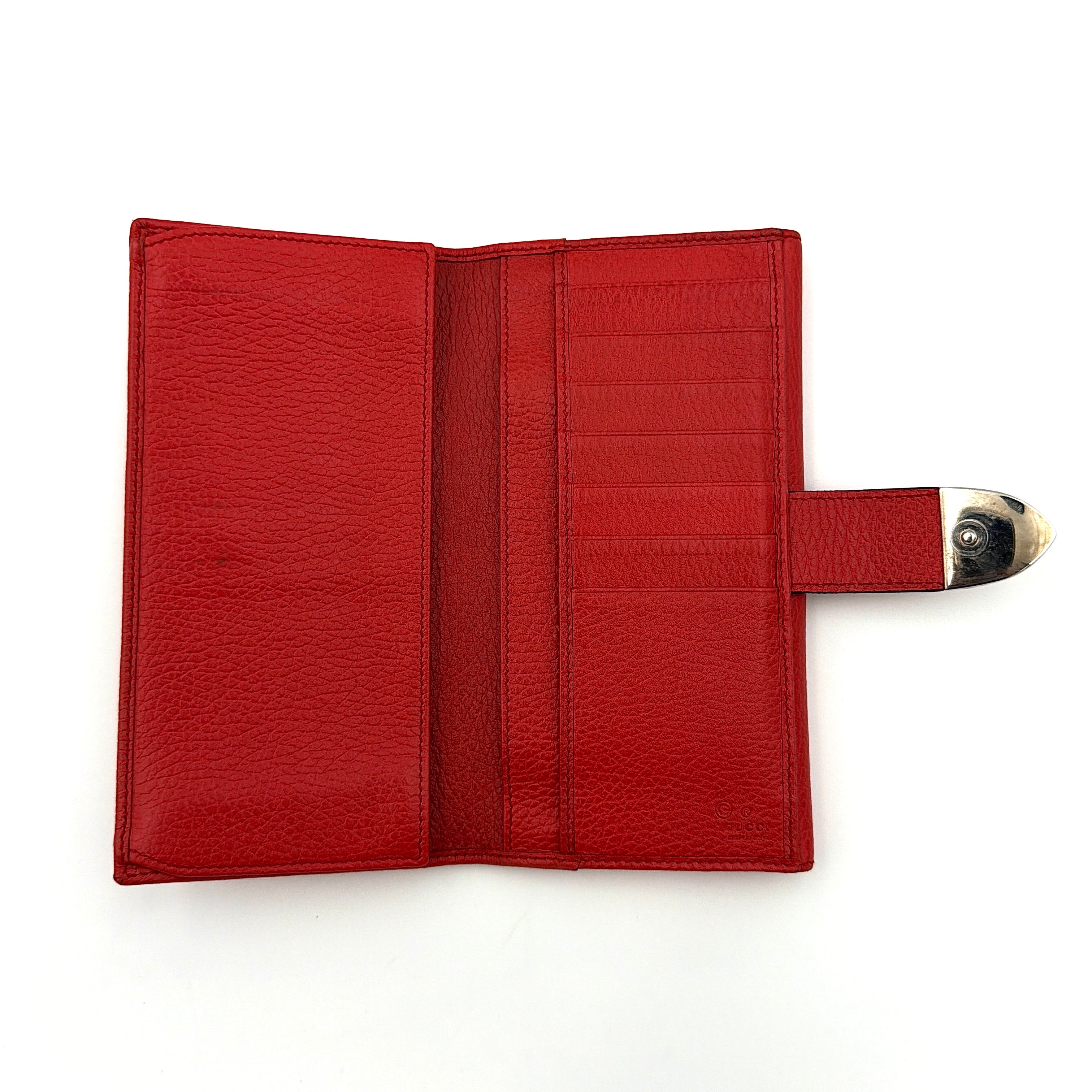 Gucci Buckle Leather Continental Wallet Red