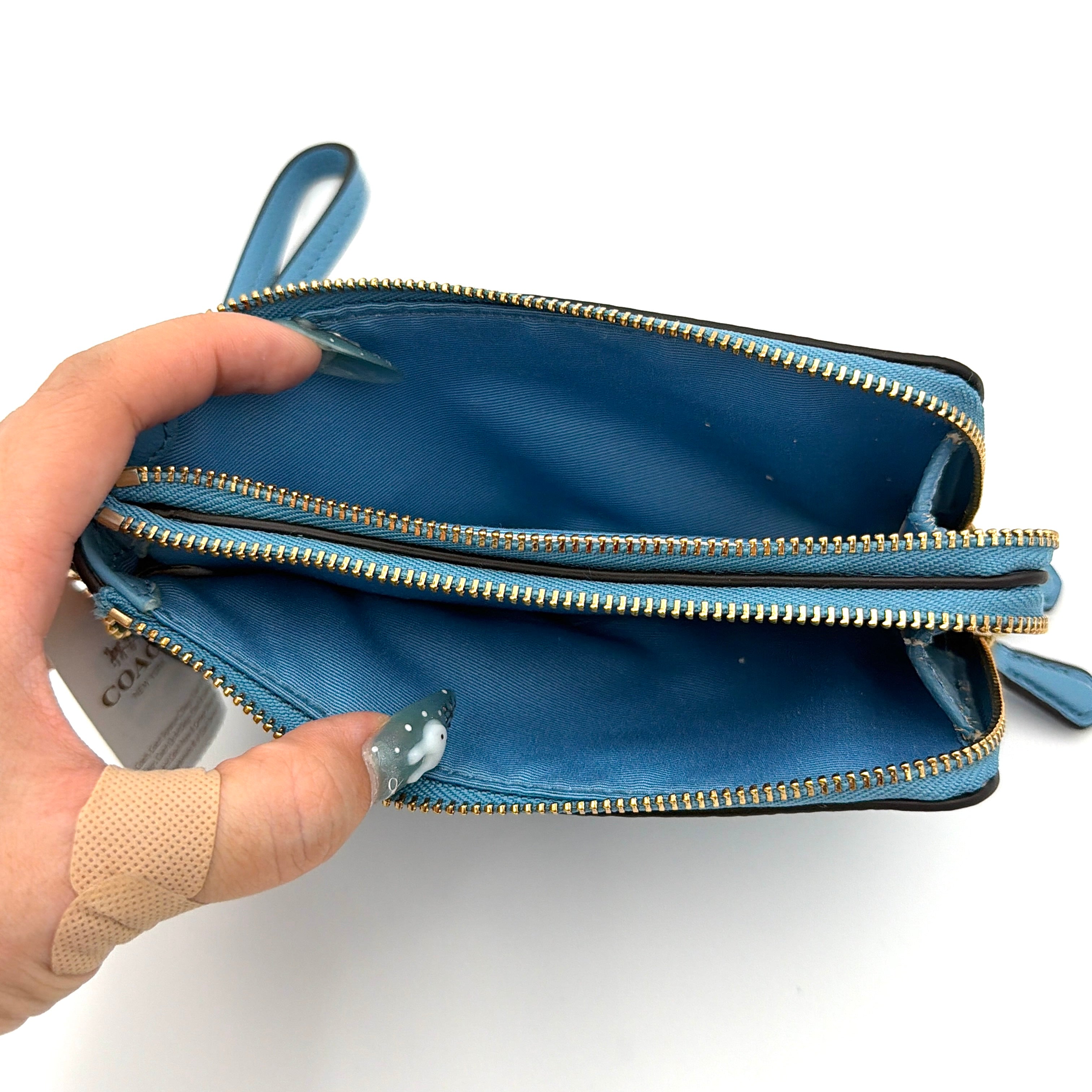 Coach Double Corner Zip Wristlet Blue