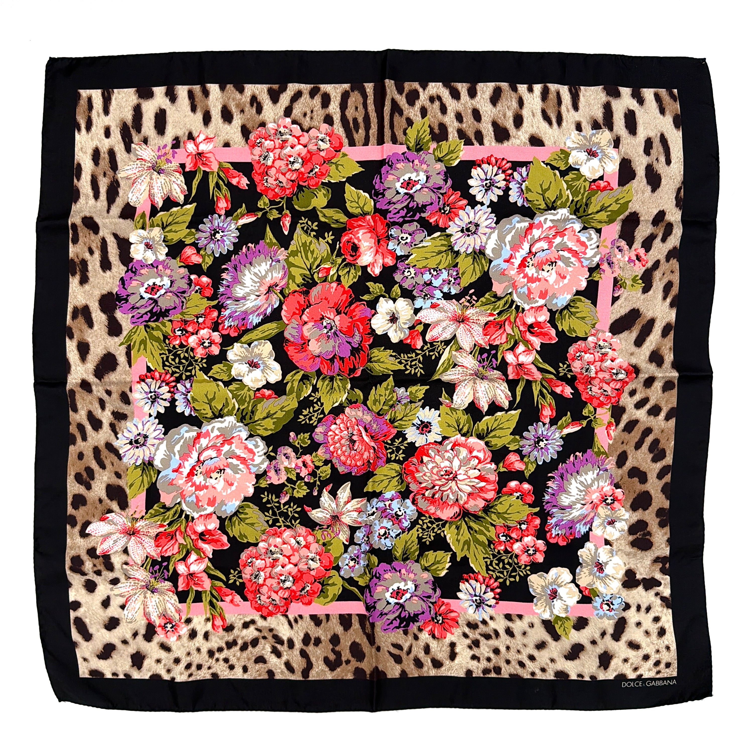 Dolce & Gabbana Floral Print Leopard Silk Scarf Multicolor