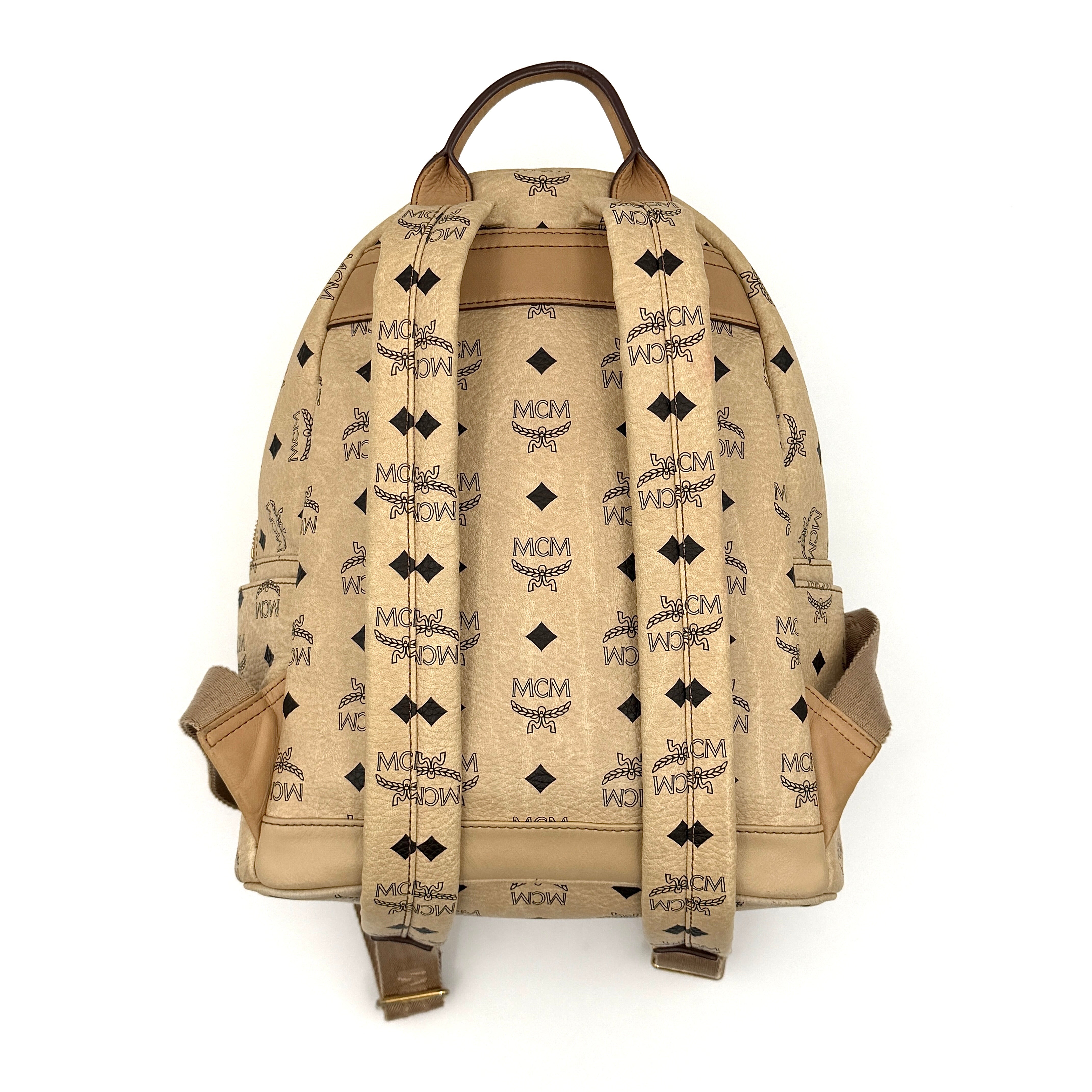 MCM Visetos Stark Leather Backpack Beige