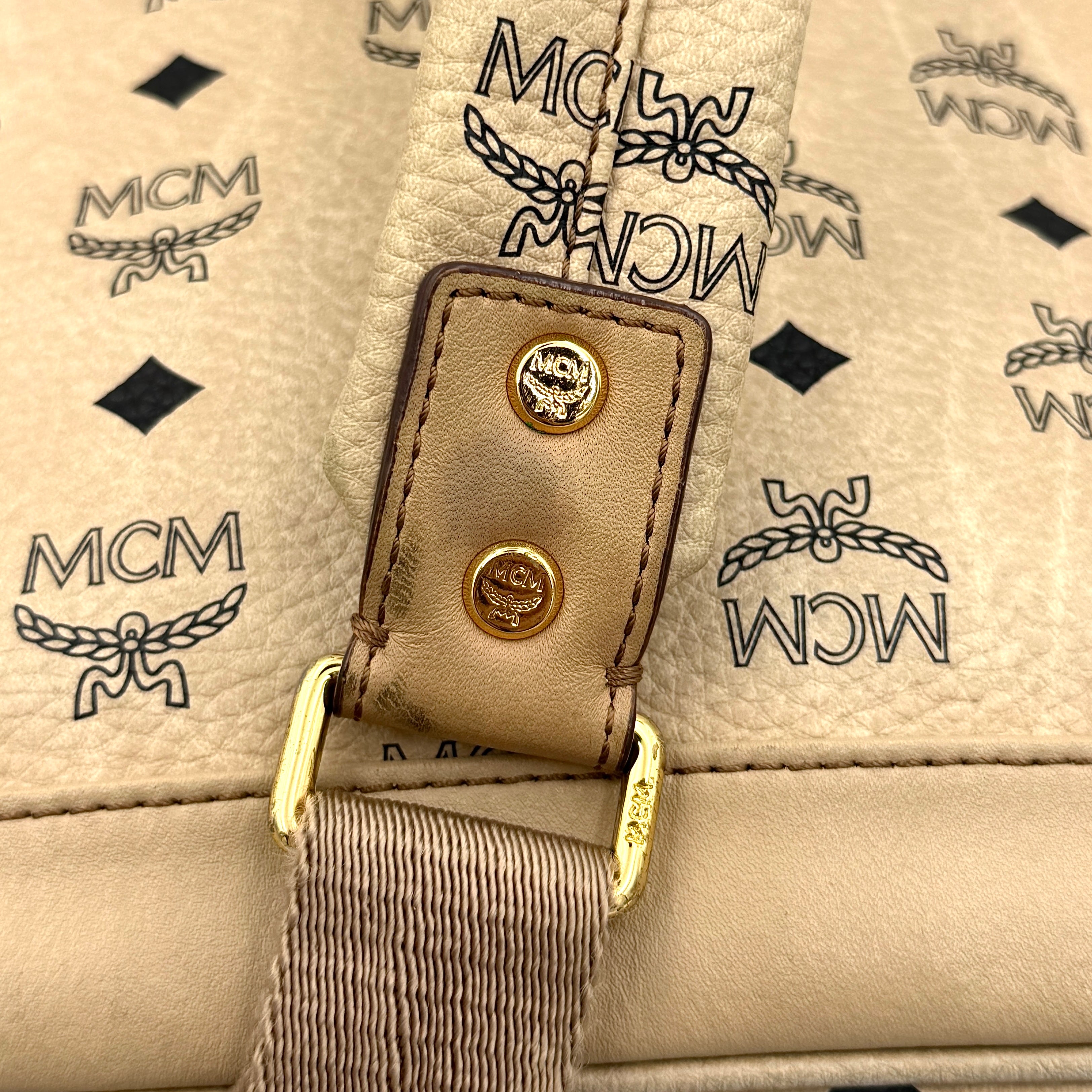 MCM Visetos Stark Leather Backpack Beige