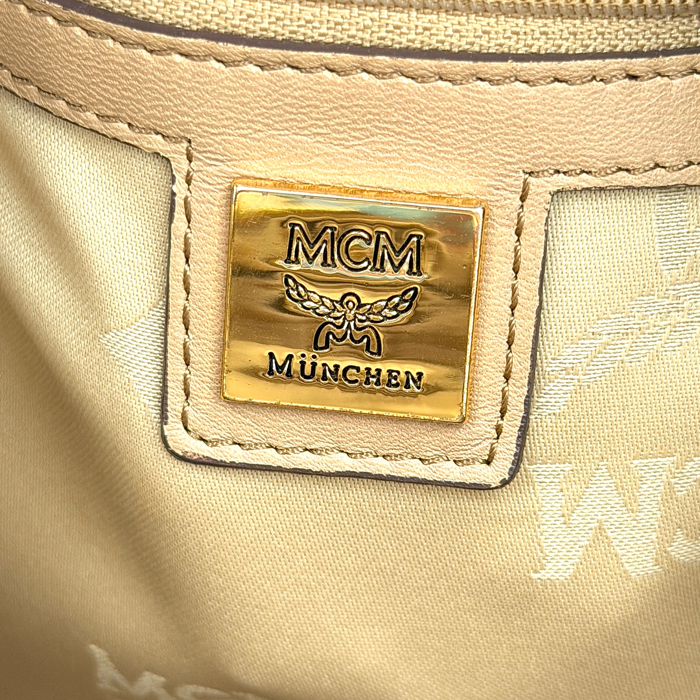 MCM Visetos Stark Leather Backpack Beige
