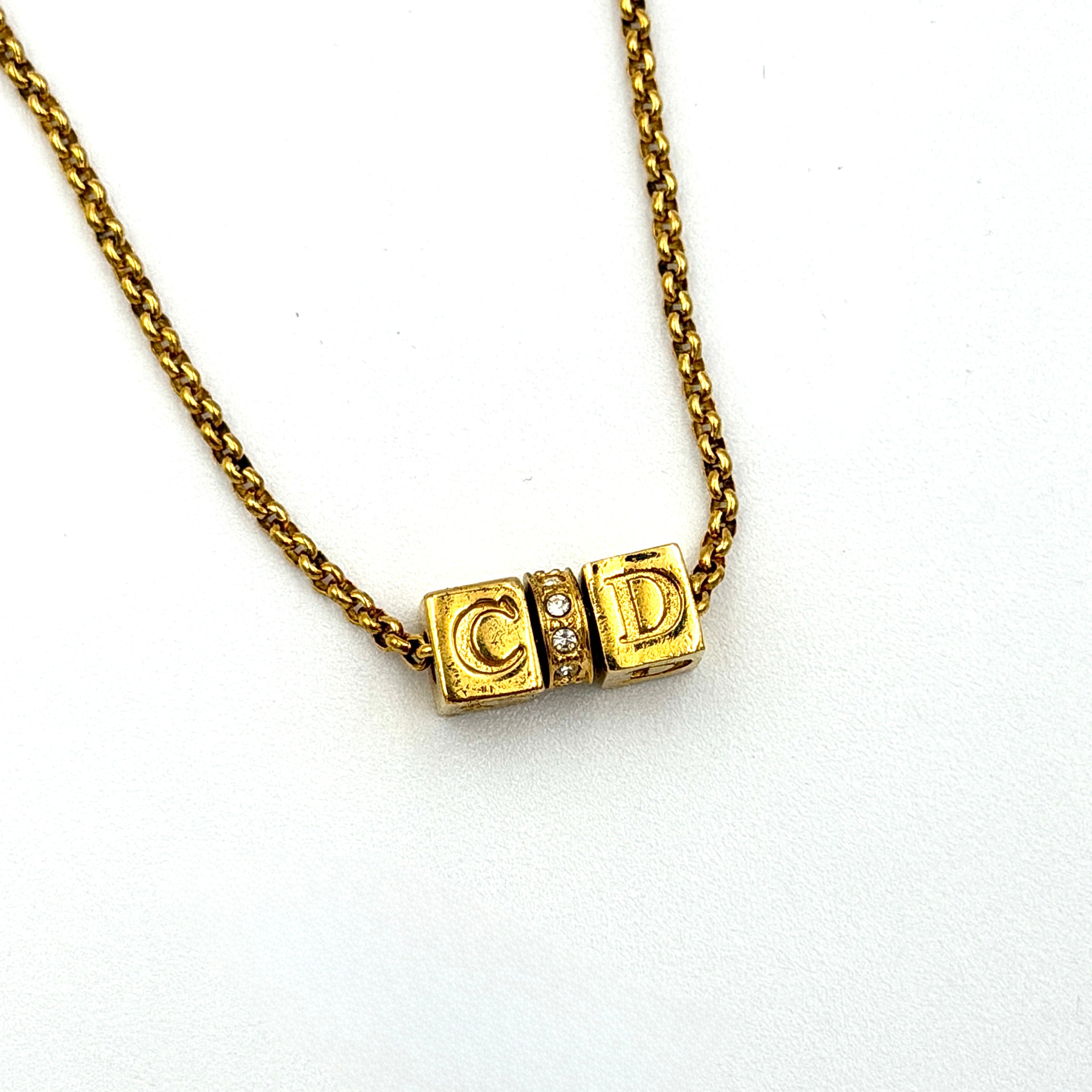 Dior CD Cube Crystal Necklace Gold
