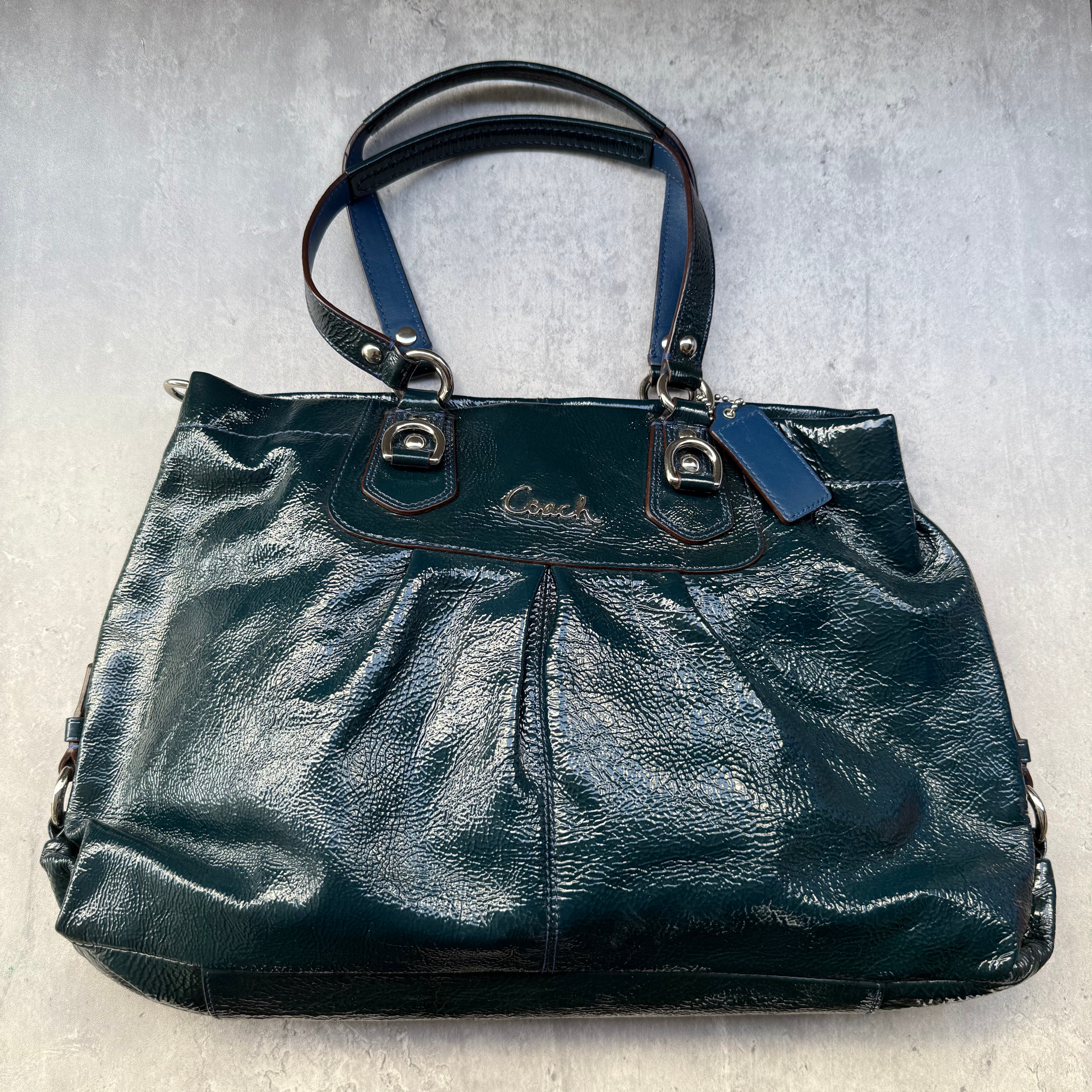 Coach 2Way Ashley Glossy Patent Shoulder Bag Teal