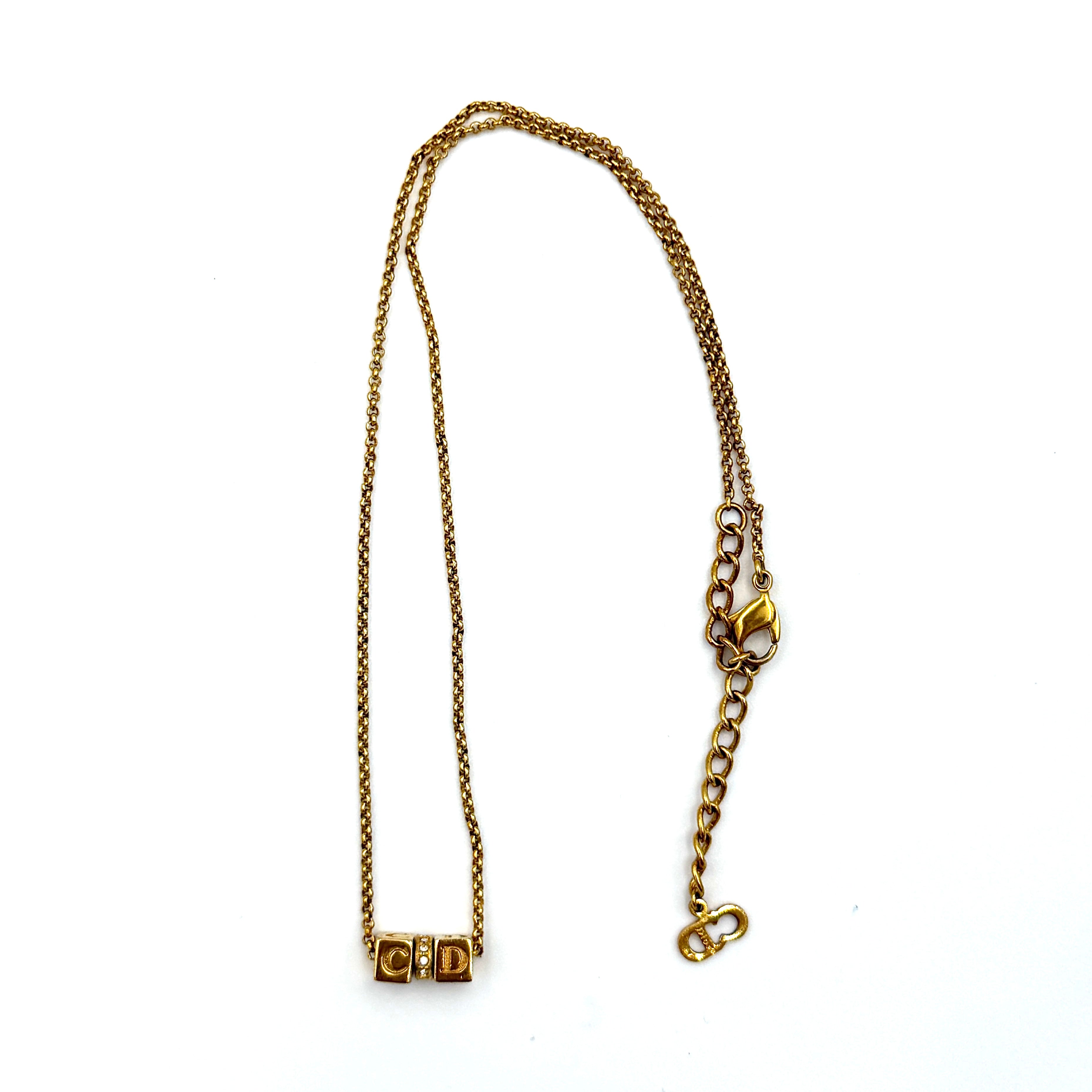 Dior CD Cube Crystal Necklace Gold