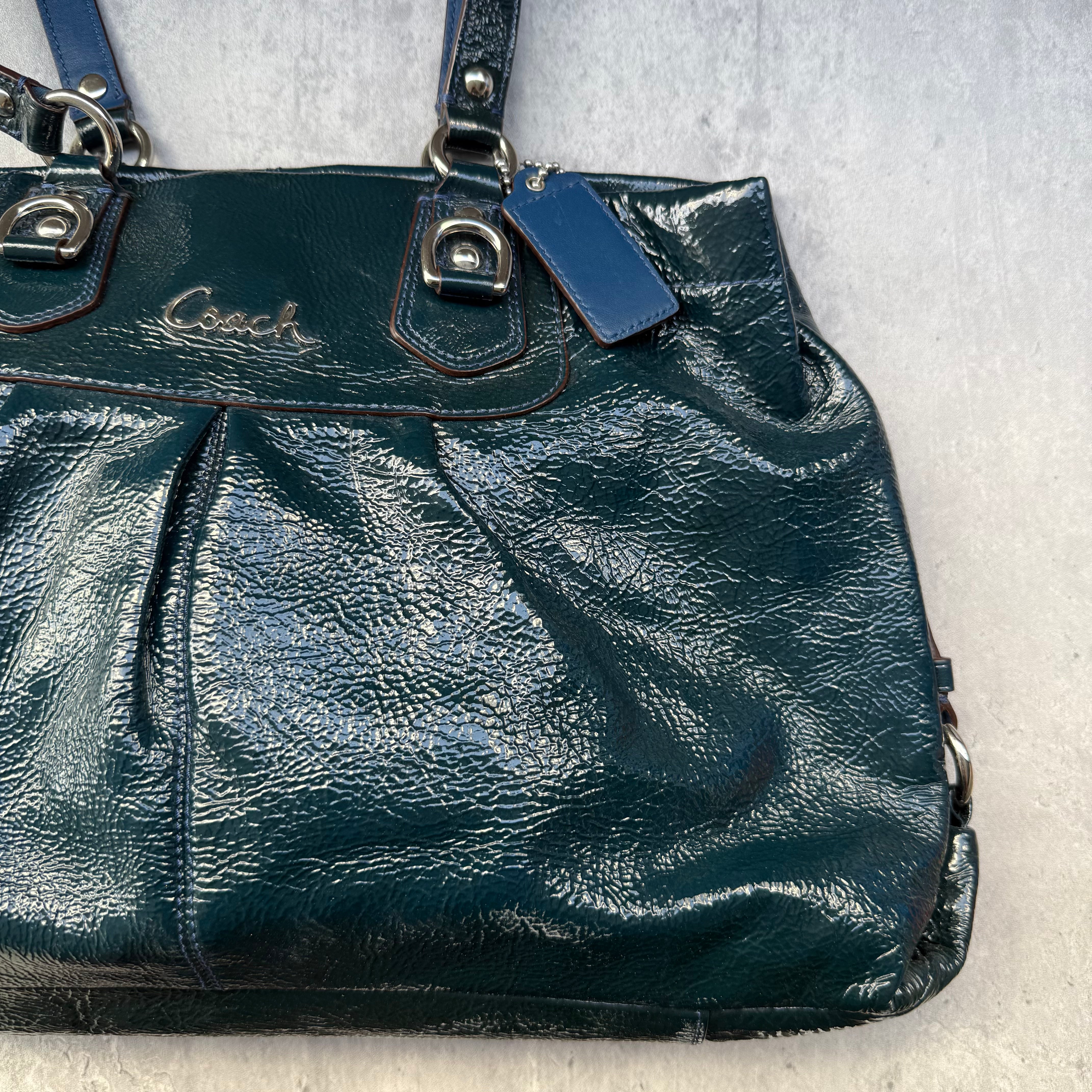 Coach 2Way Ashley Glossy Patent Shoulder Bag Teal