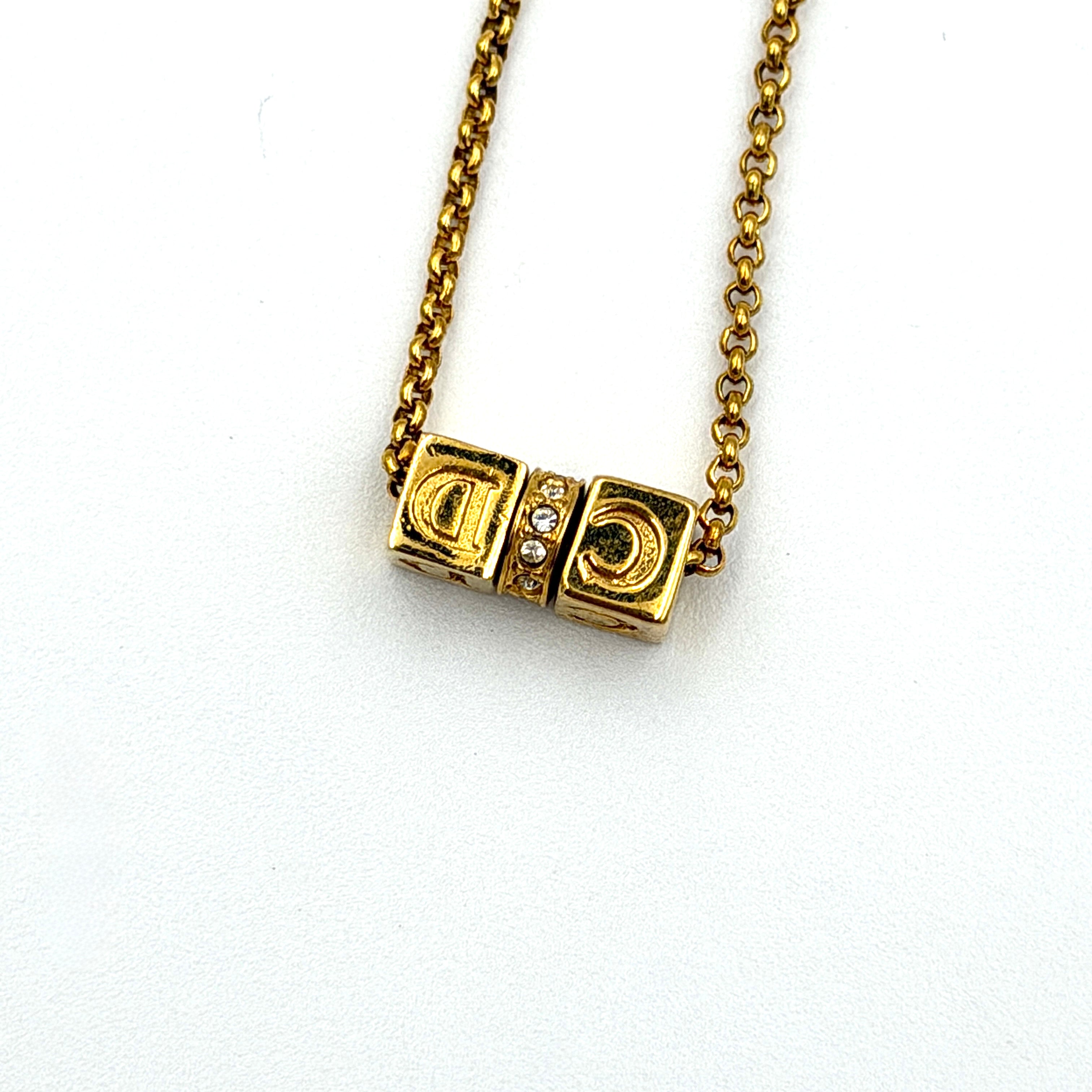 Dior CD Cube Crystal Necklace Gold