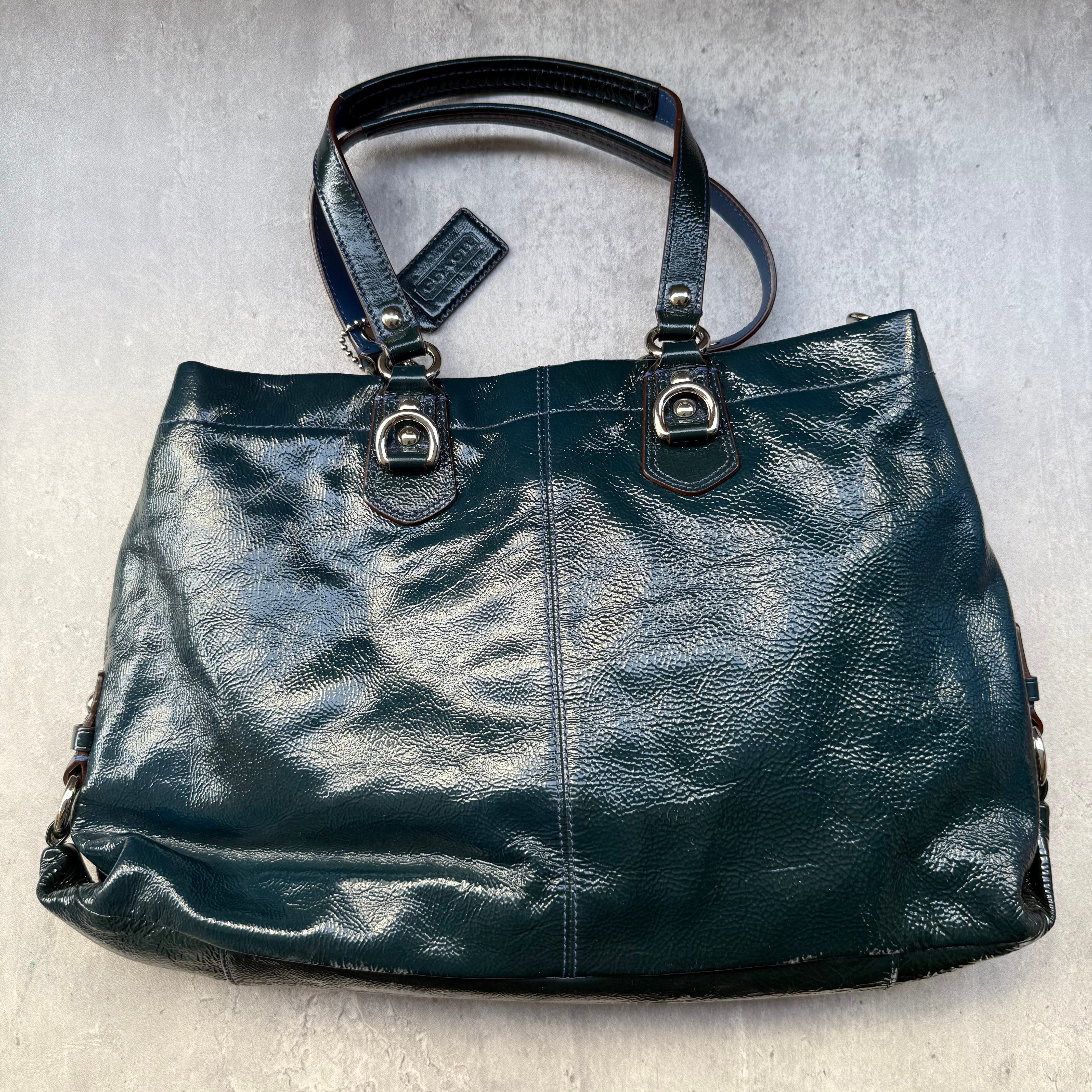 Coach 2Way Ashley Glossy Patent Shoulder Bag Teal