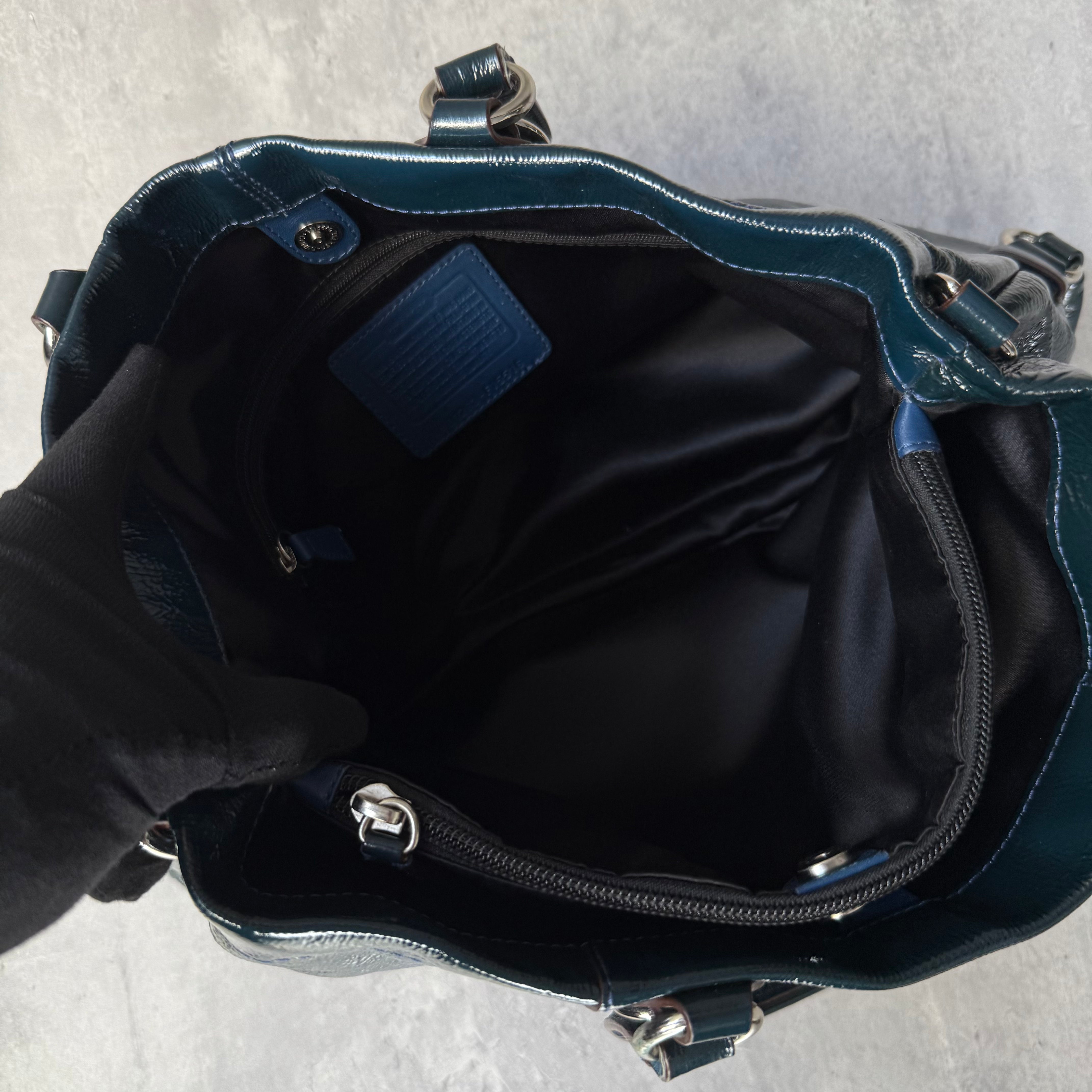 Coach 2Way Ashley Glossy Patent Shoulder Bag Teal