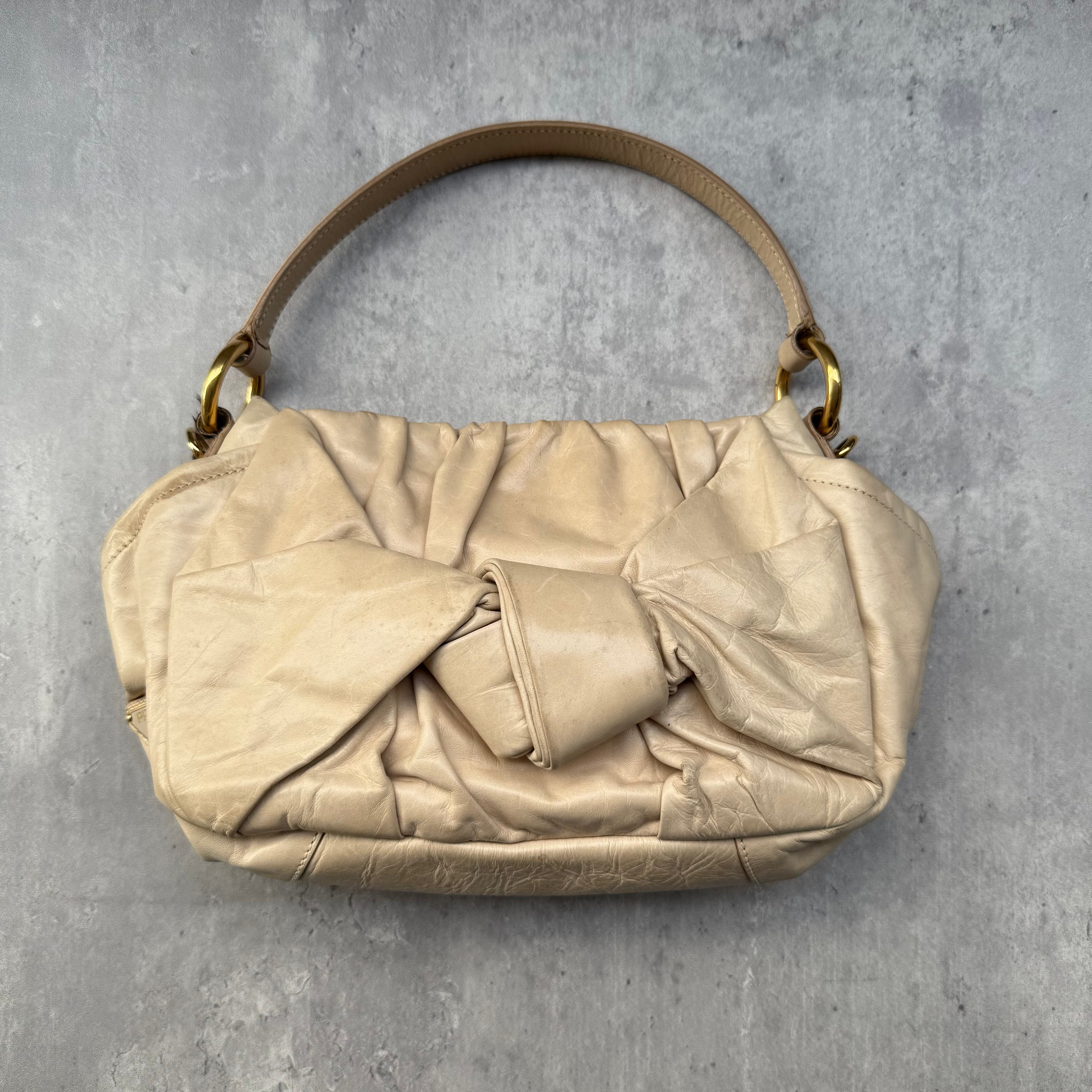 Prada Talco Leather Dressy New Look Shoulder Bag Cream