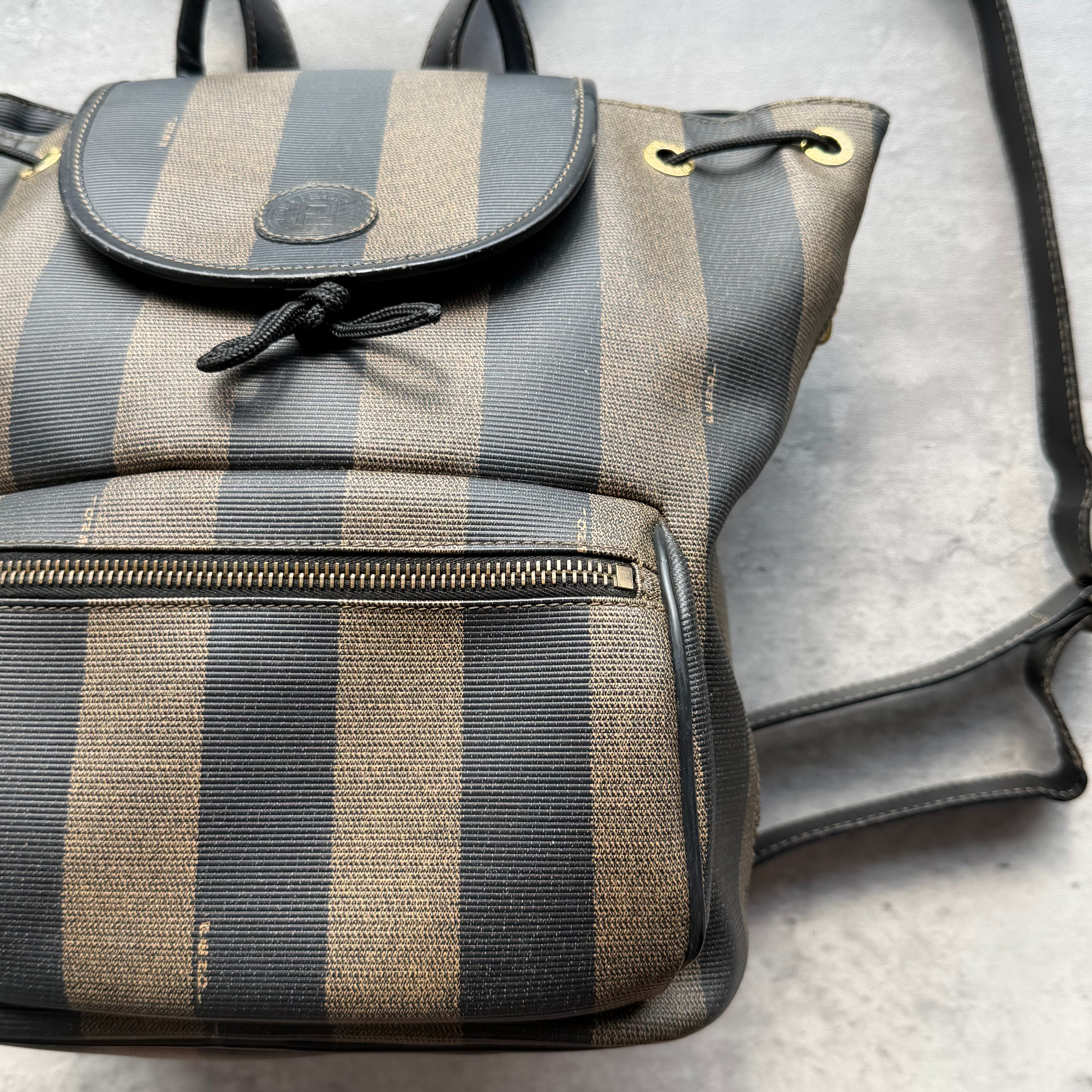 Fendi Pequin Coated Canvas Drawstring Backpack Brown