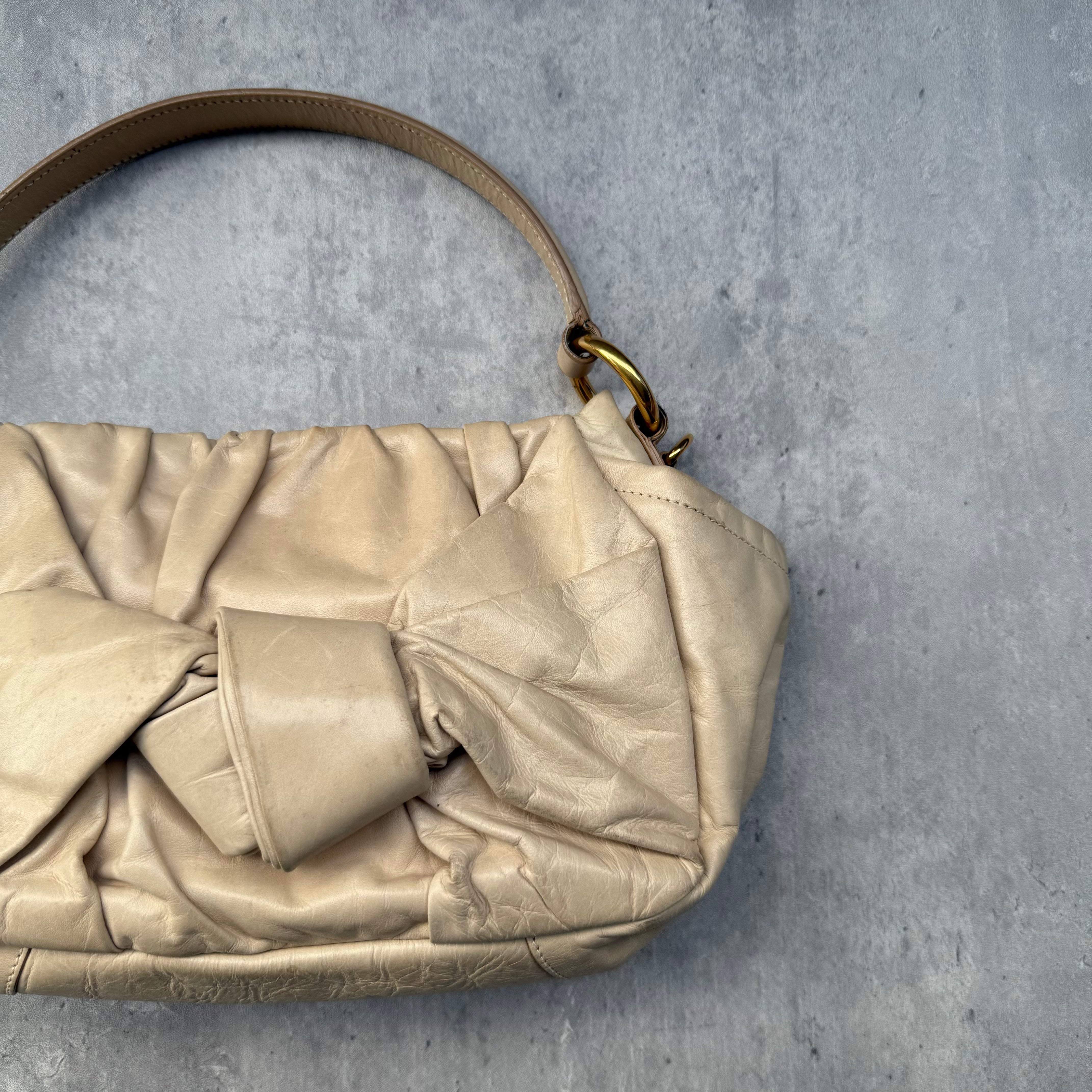 Prada Talco Leather Dressy New Look Shoulder Bag Cream