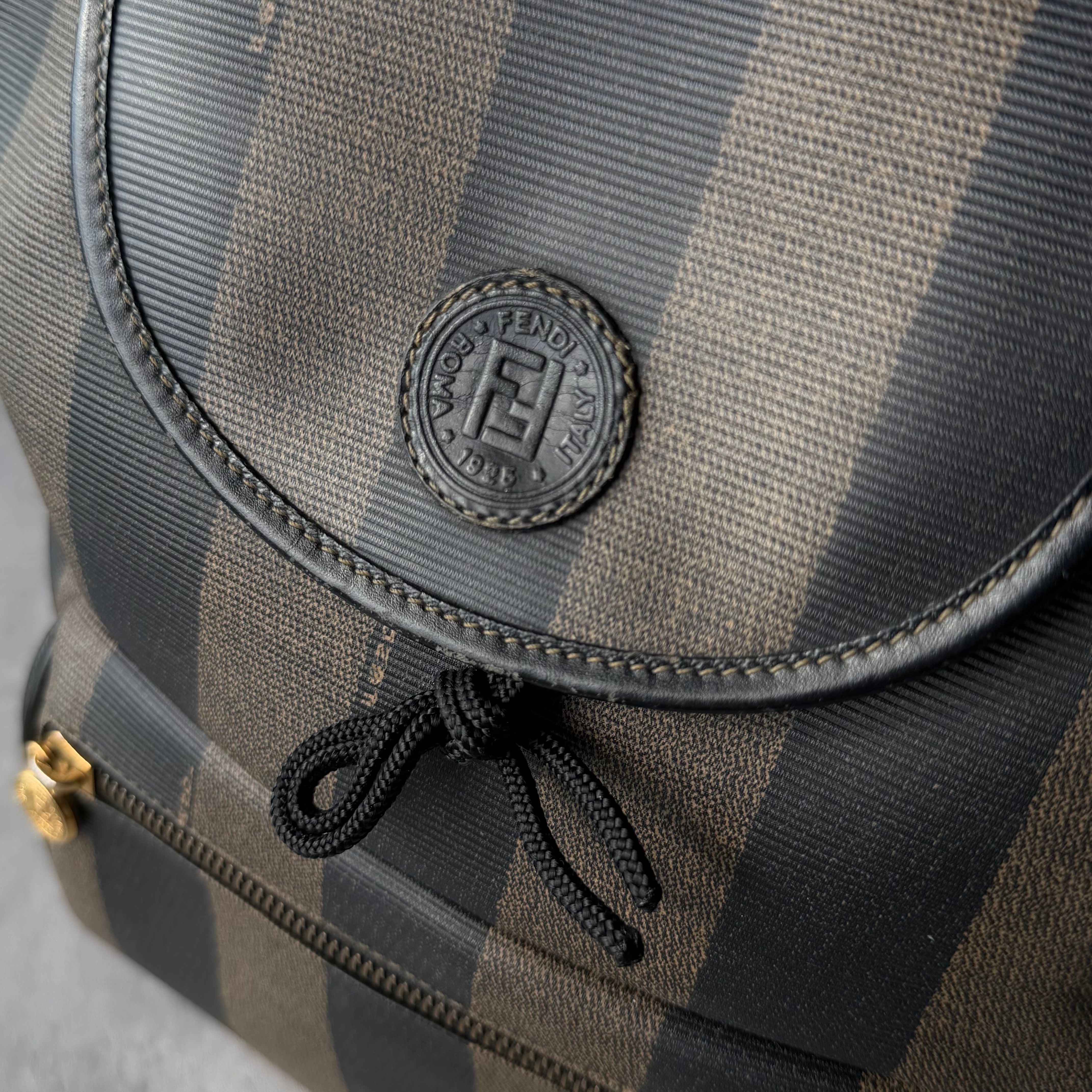 Fendi Pequin Coated Canvas Drawstring Backpack Brown