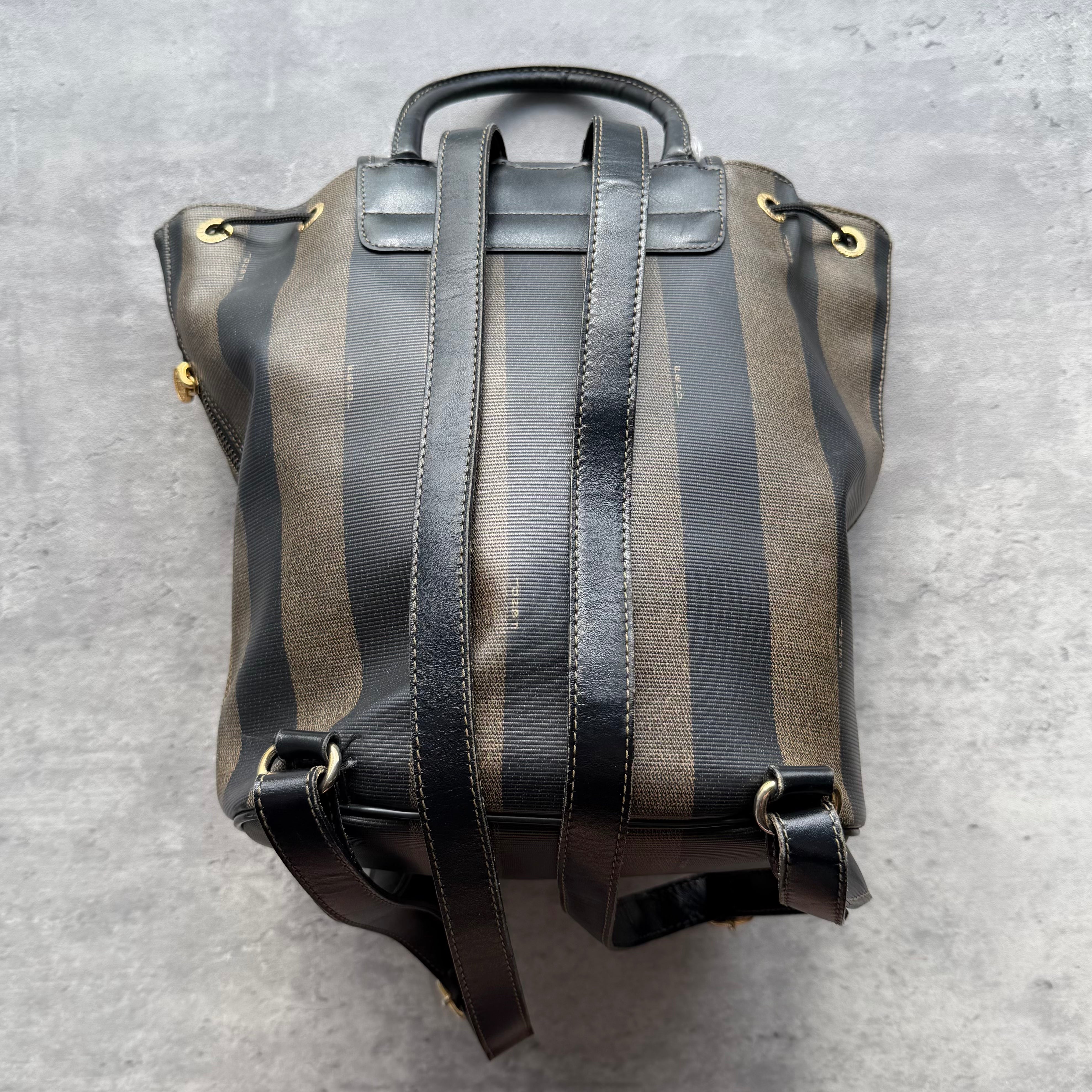 Fendi Pequin Coated Canvas Drawstring Backpack Brown