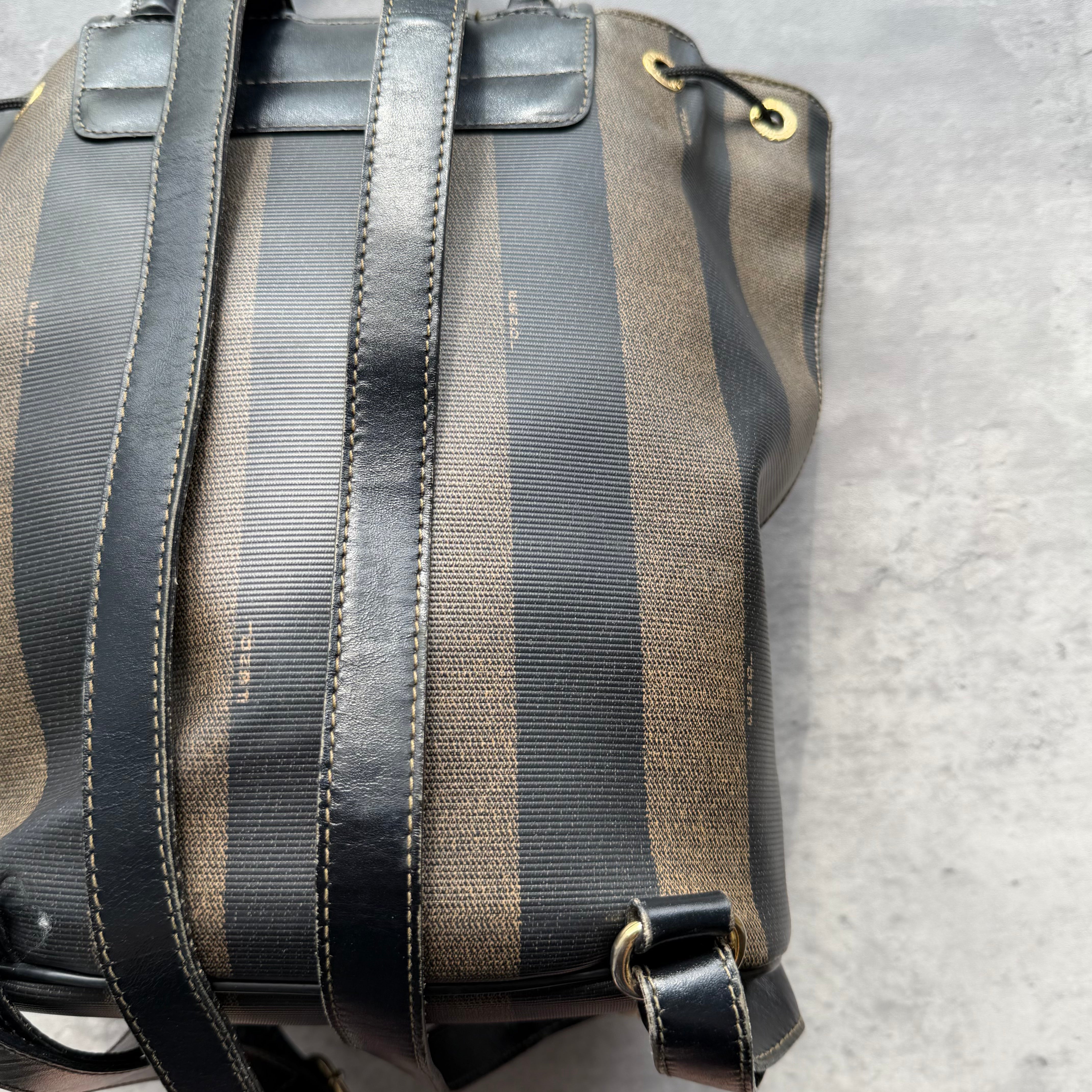 Fendi Pequin Coated Canvas Drawstring Backpack Brown