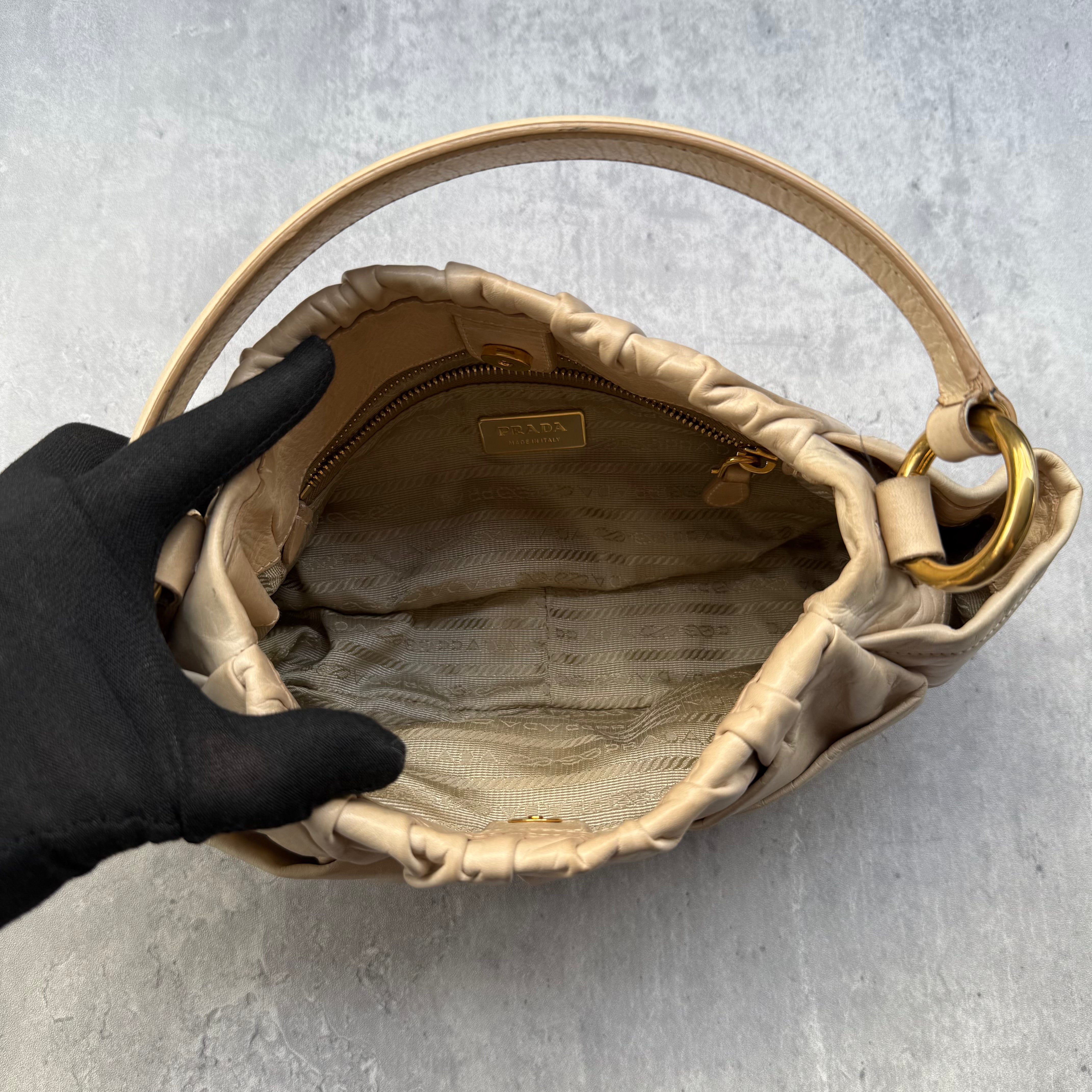 Prada Talco Leather Dressy New Look Shoulder Bag Cream