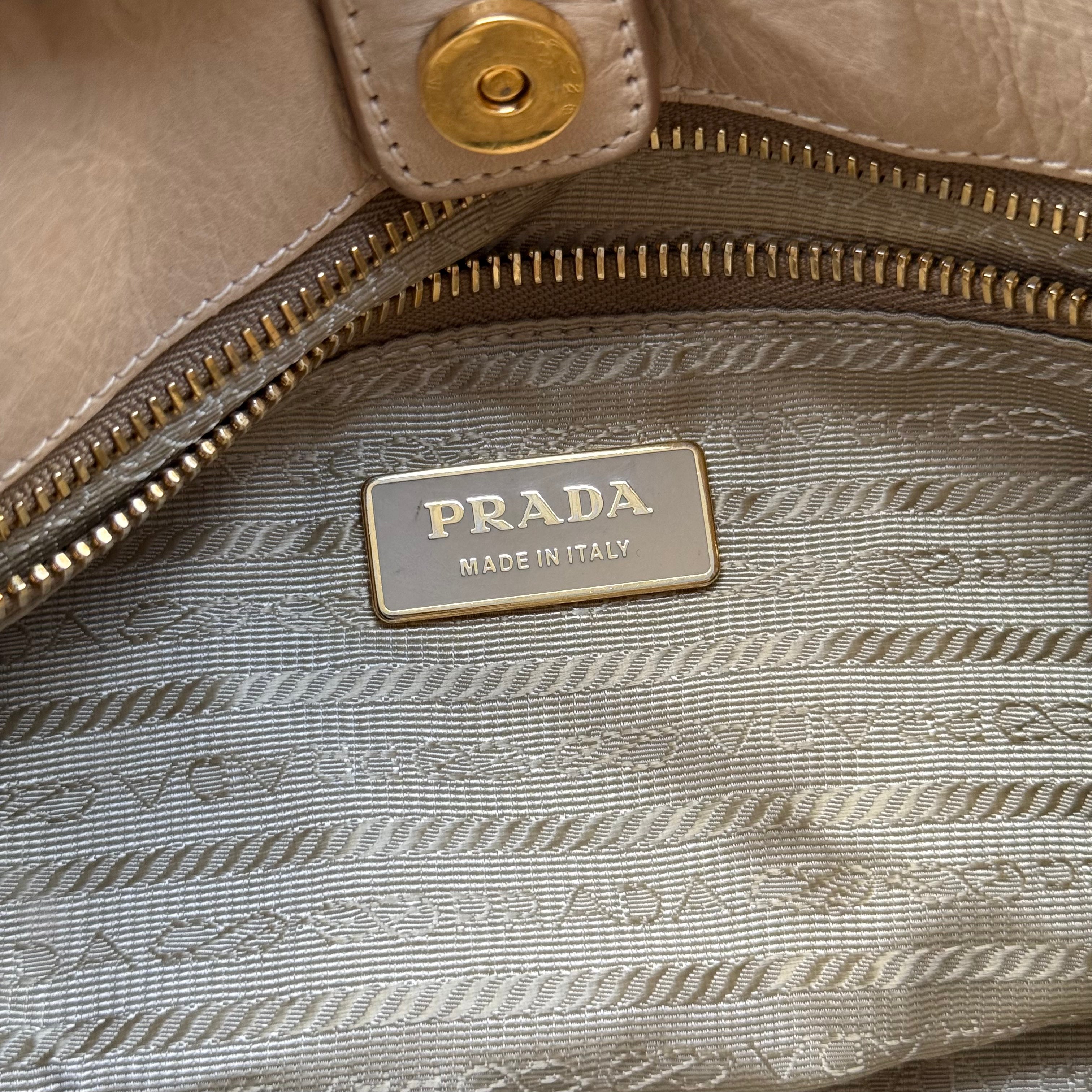 Prada Talco Leather Dressy New Look Shoulder Bag Cream