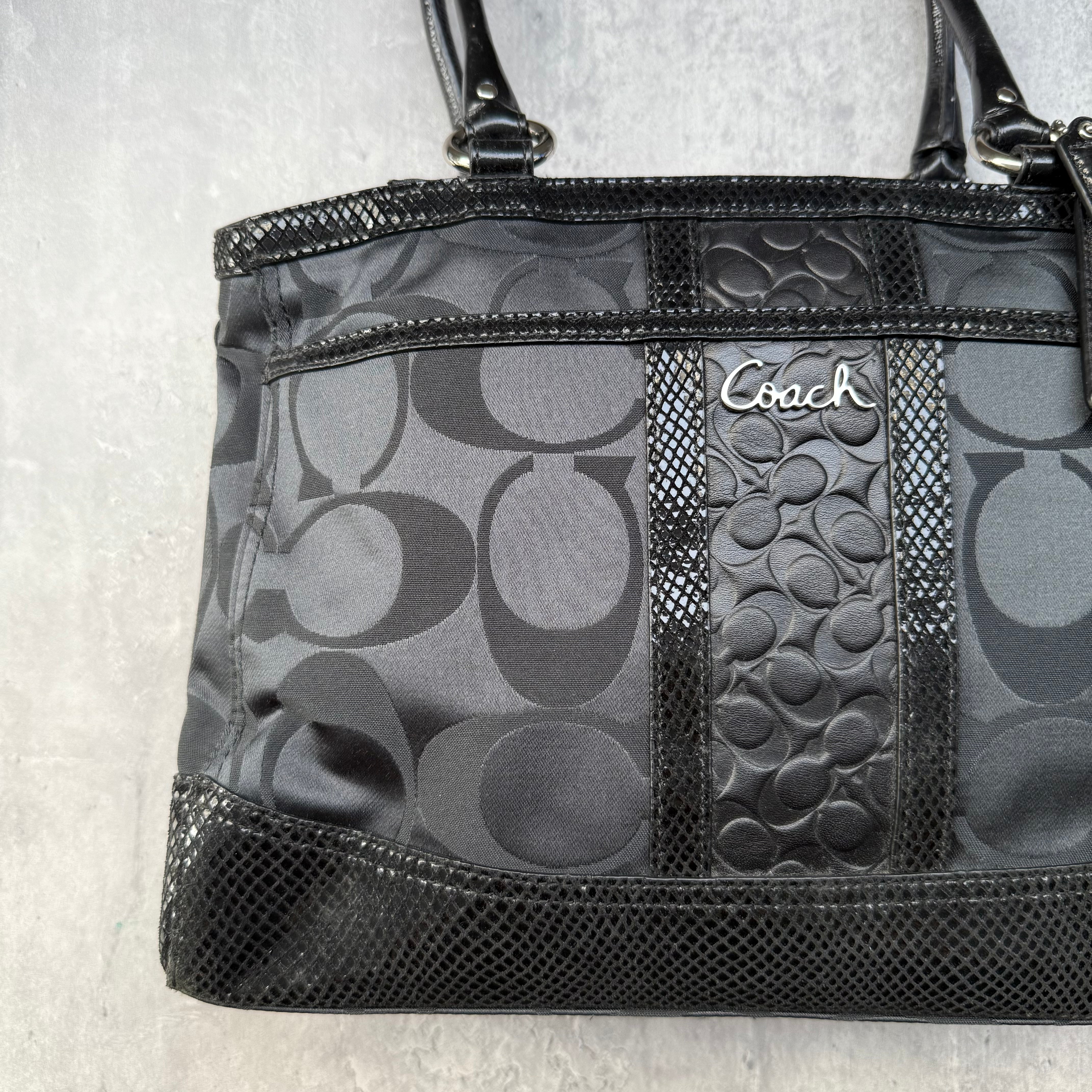 Coach Signature Stripe Park HandBag Black
