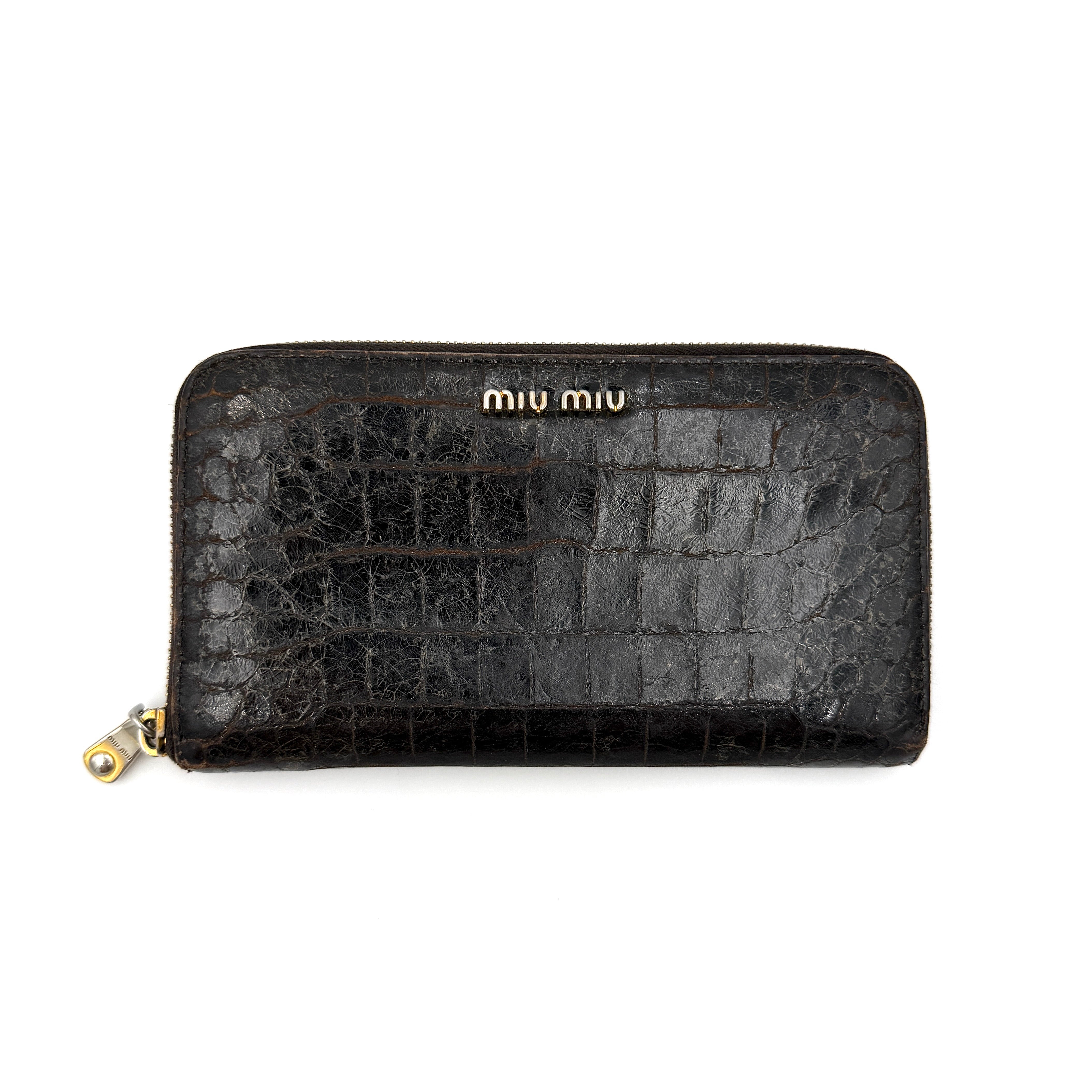 Miu Miu Embossed Logo Long Wallet Black