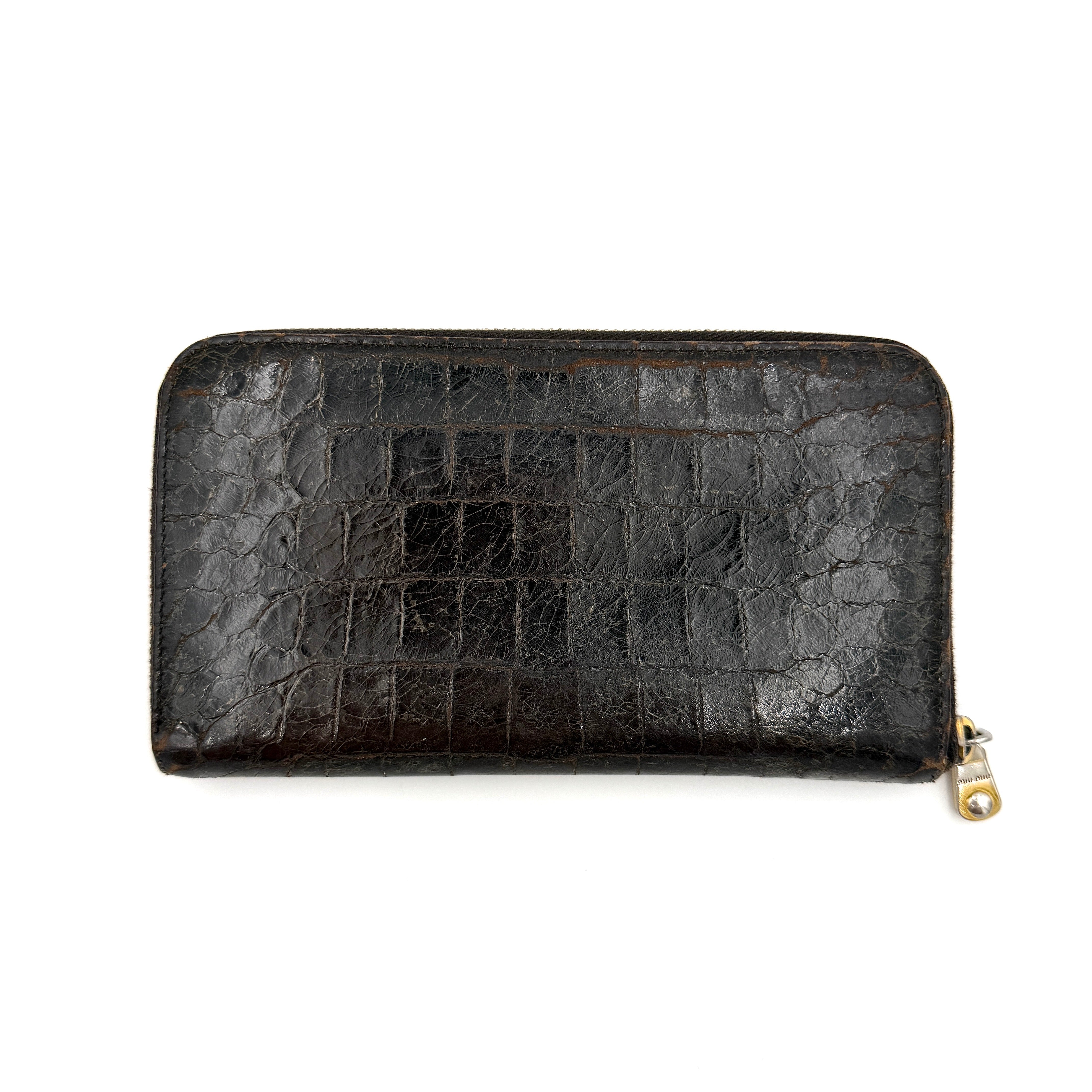 Miu Miu Embossed Logo Long Wallet Black