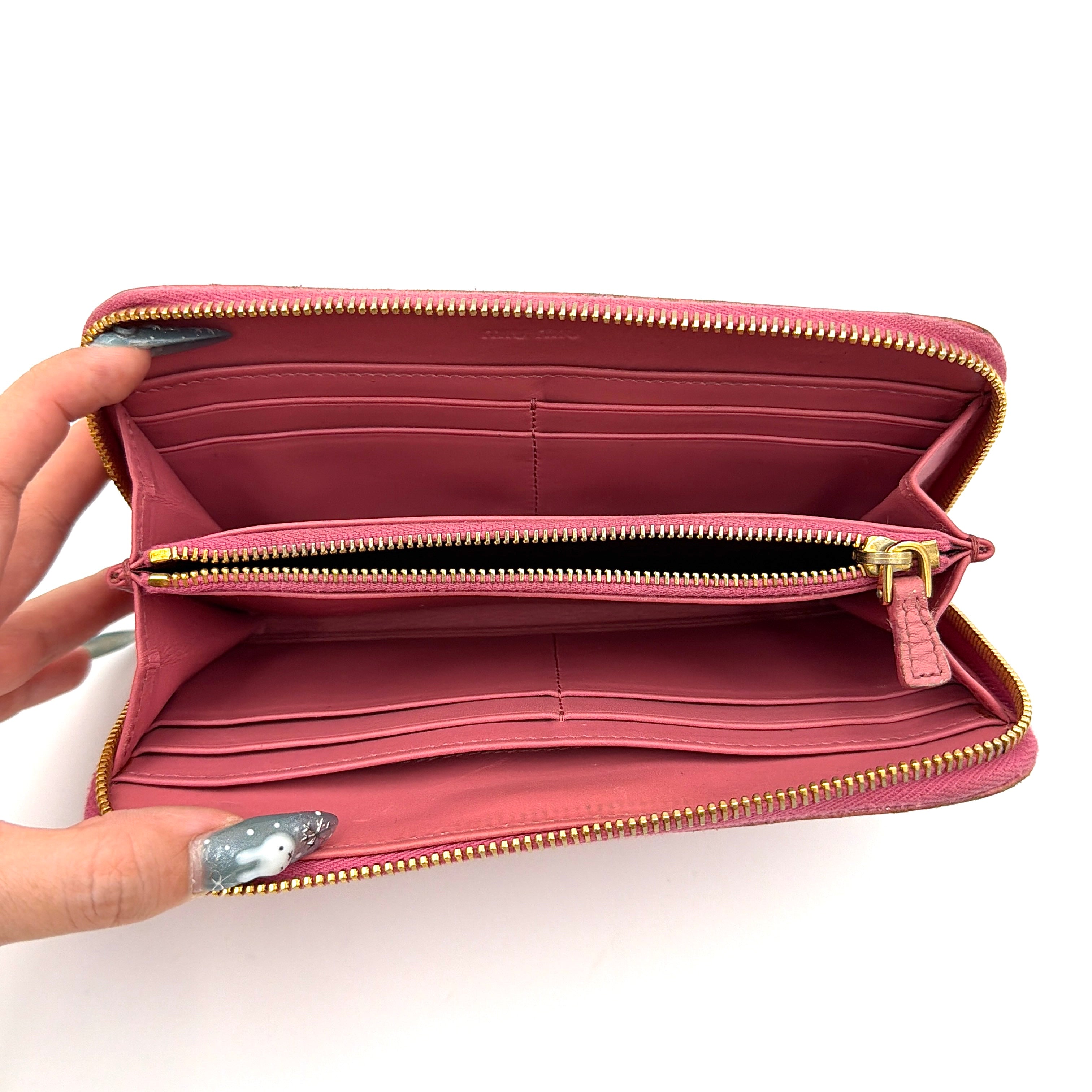 Miu Miu Embossed Logo Long Wallet Pink