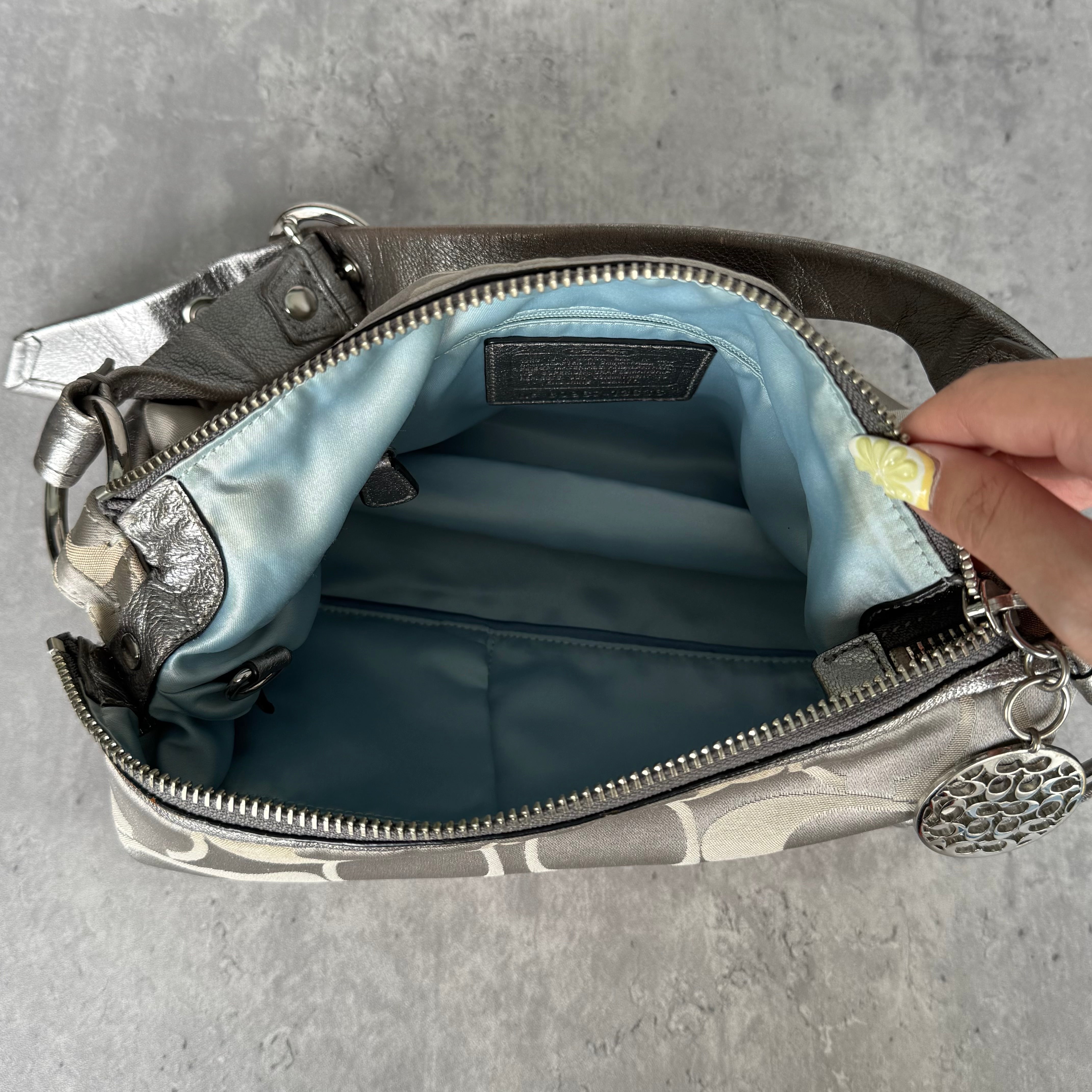 Coach Y2K Signature Hobo Shoulder Bag Silver