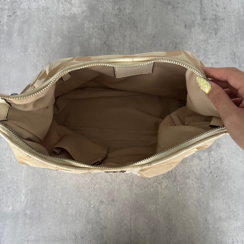 Coach Signature Stripe Convertible Hobo Bag Beige