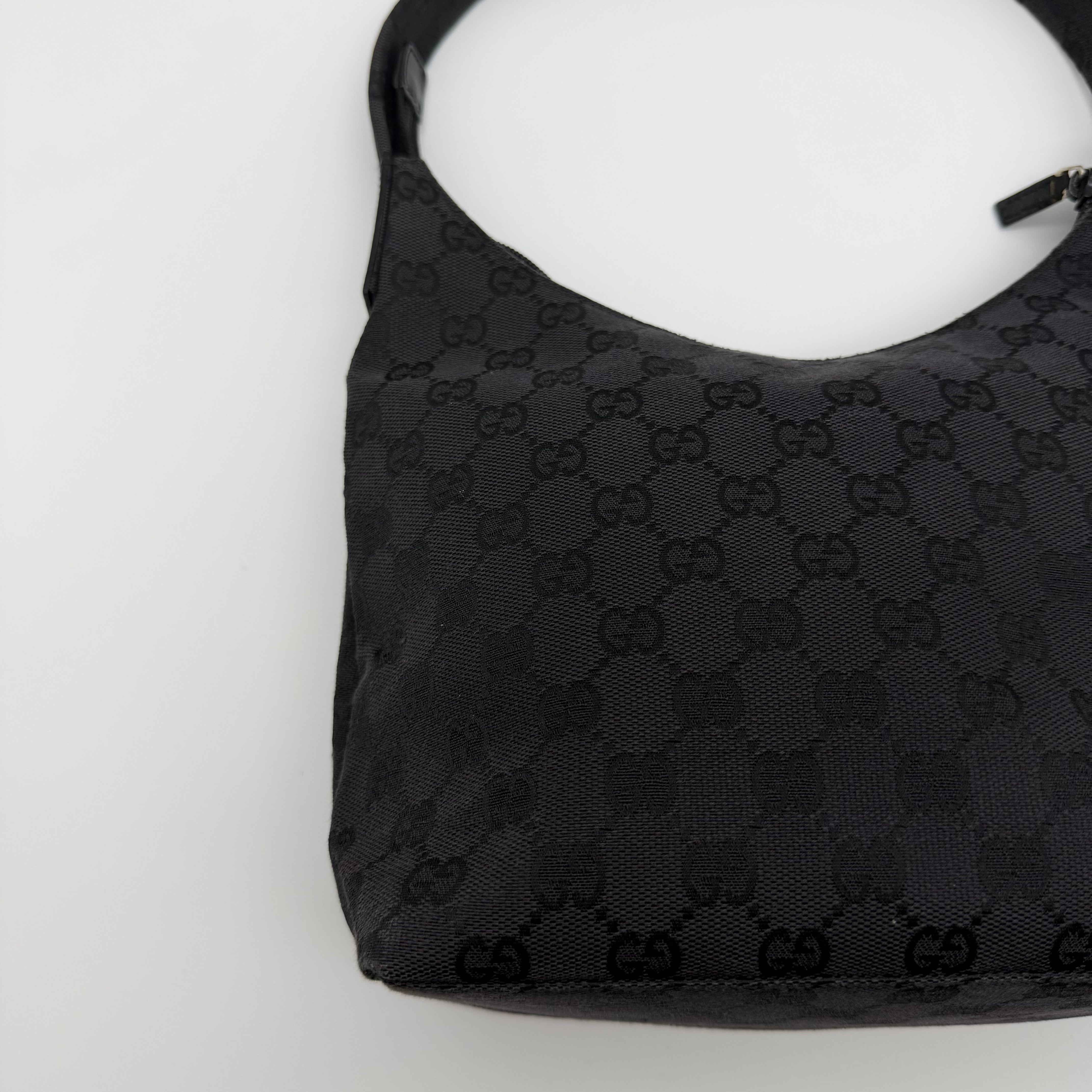 Gucci GG Monogram Hobo Canvas Shoulder Bag Black