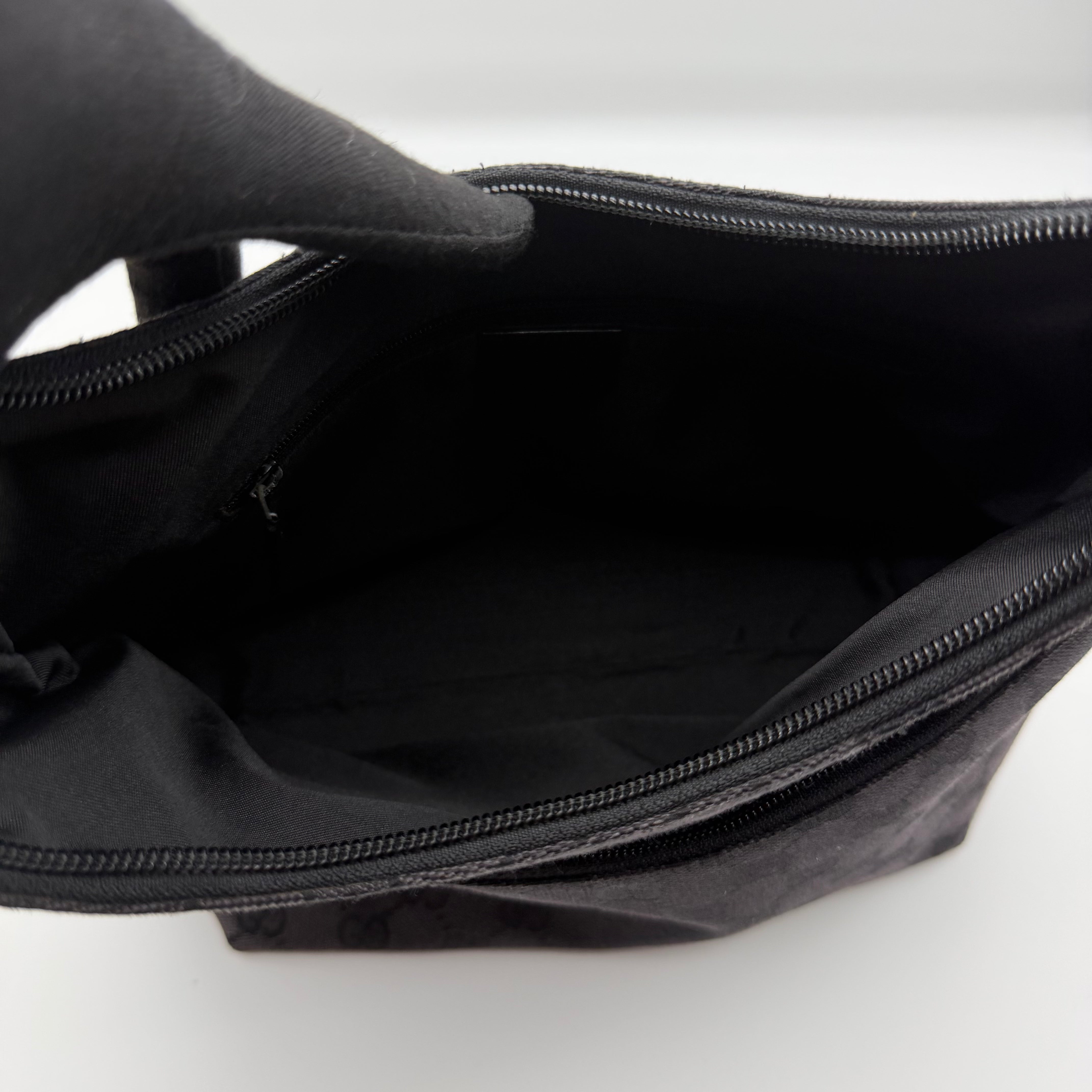 Gucci GG Monogram Hobo Canvas Shoulder Bag Black