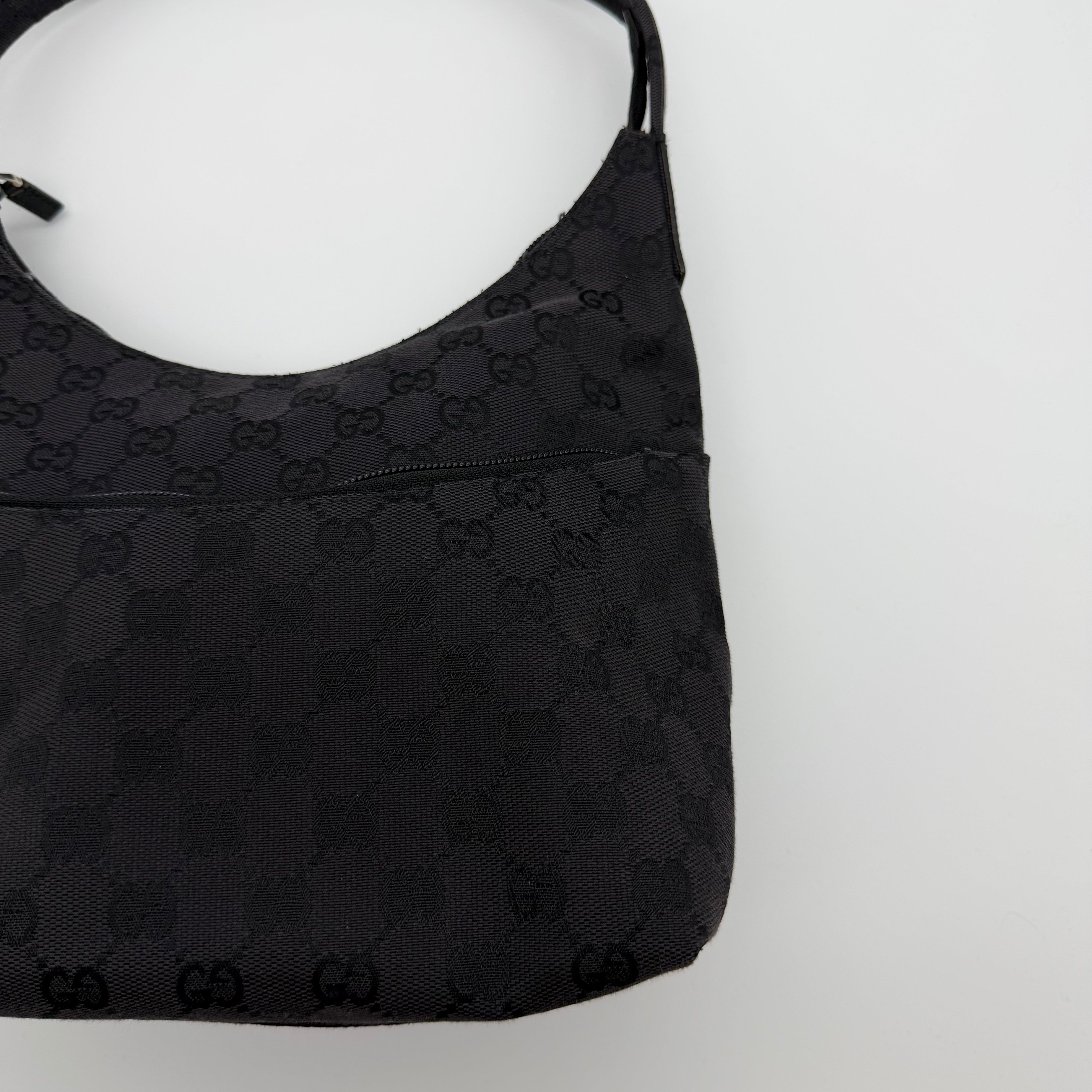 Gucci GG Monogram Hobo Canvas Shoulder Bag Black
