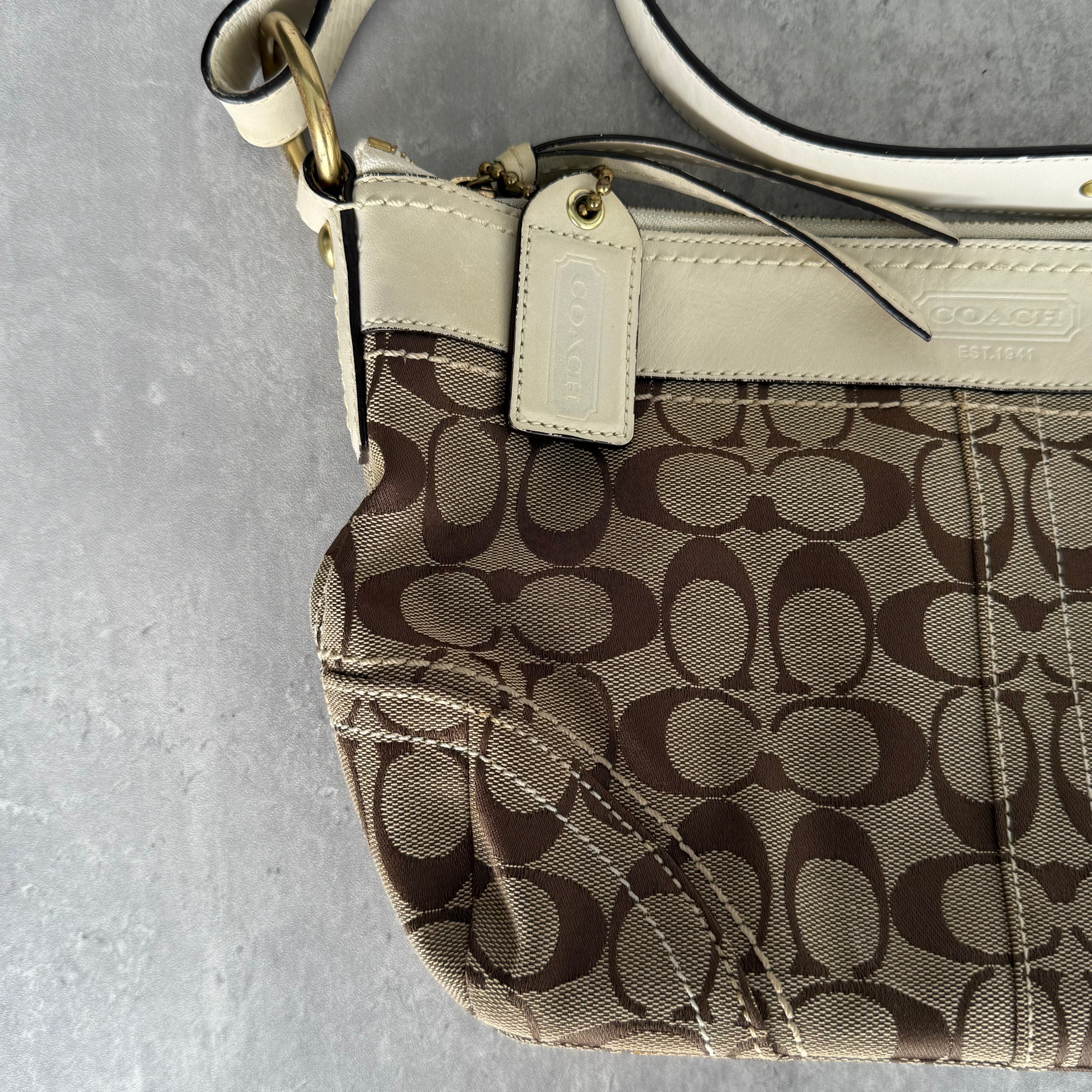 Coach Signature Canvas Convertible Shoulder Bag Cream/Beige