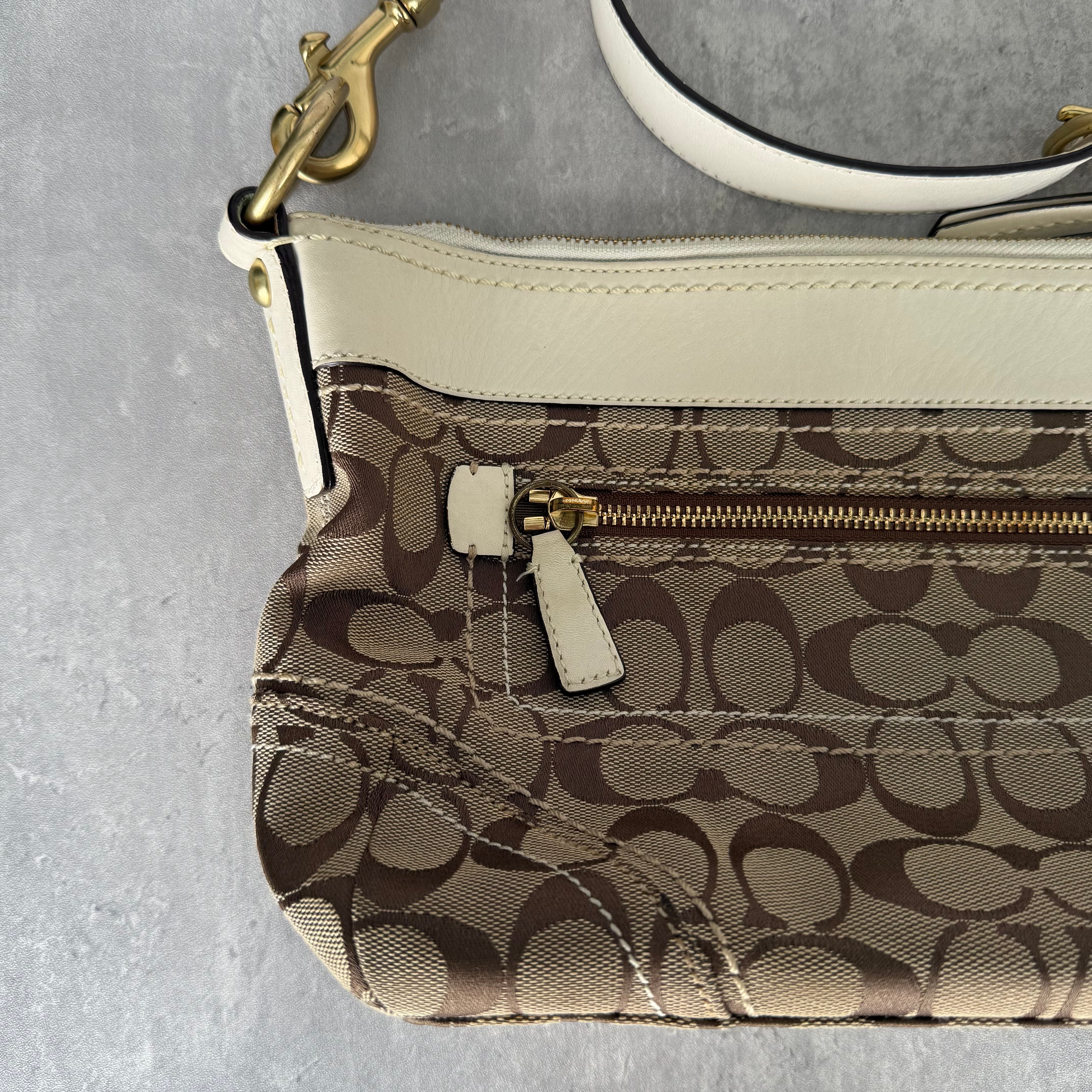 Coach Signature Canvas Convertible Shoulder Bag Cream/Beige