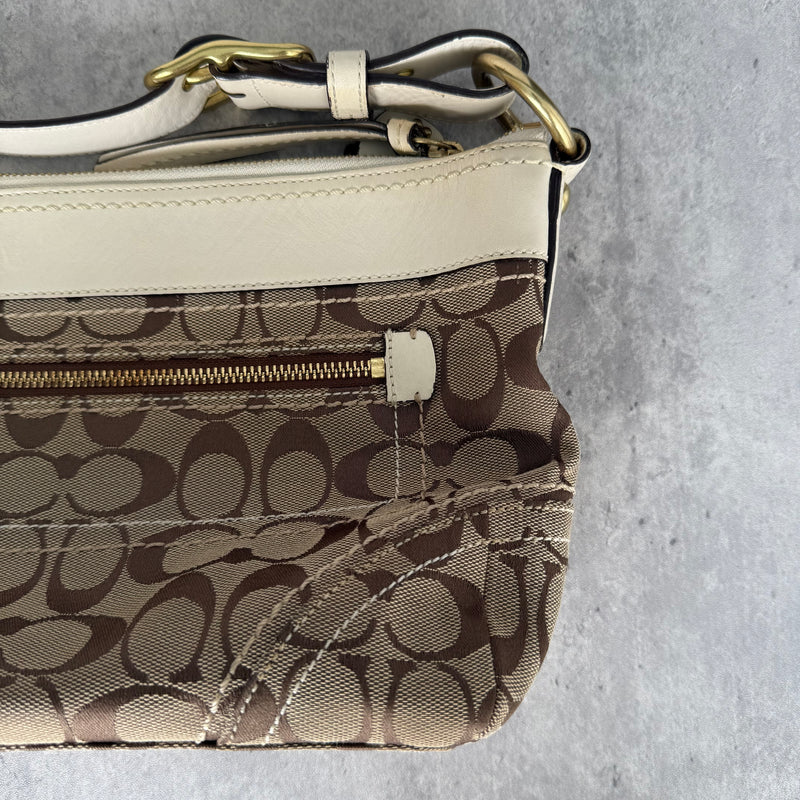 Coach Signature Canvas Convertible Shoulder Bag Cream/Beige
