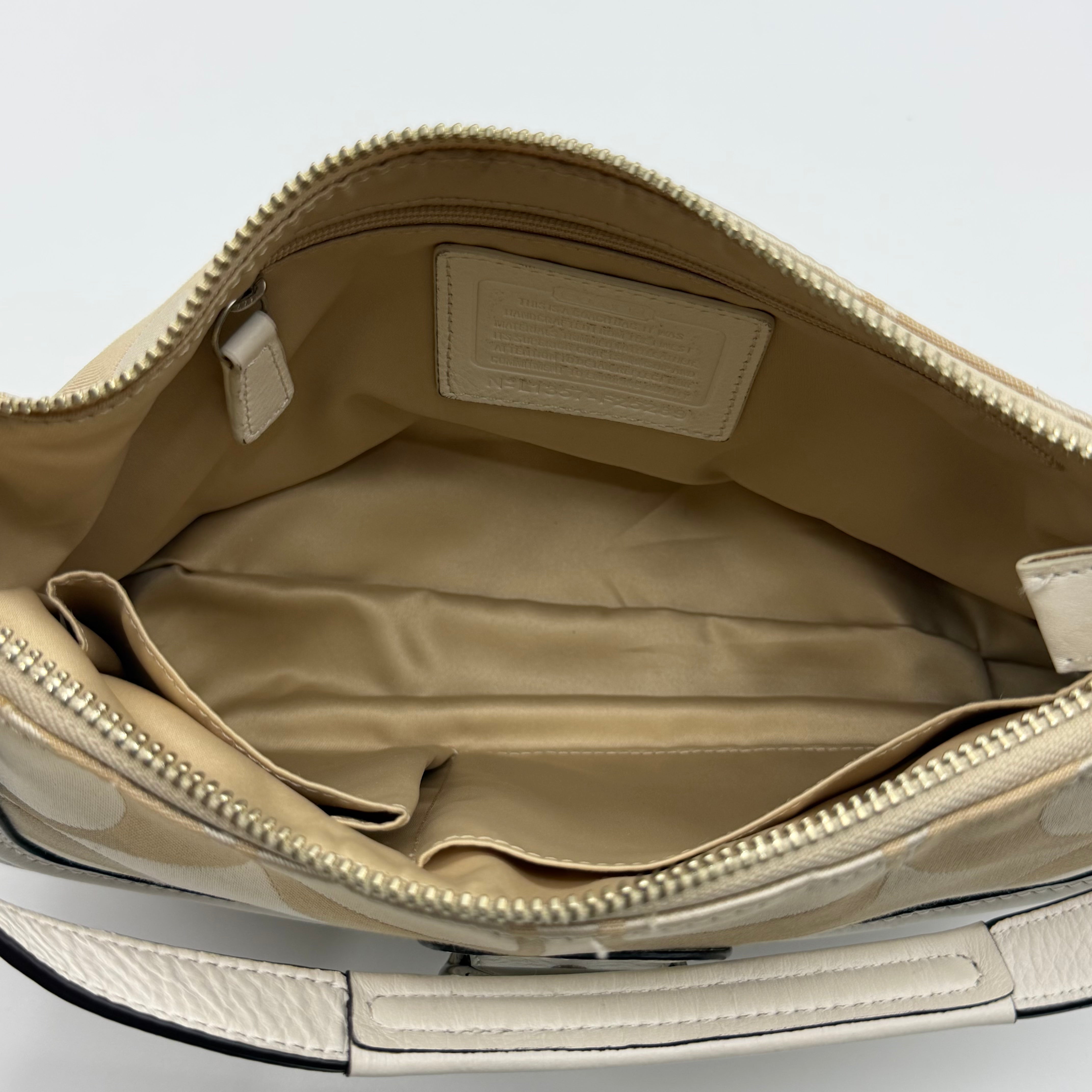 Coach 2Way Signature Shoulder Bag Beige/White