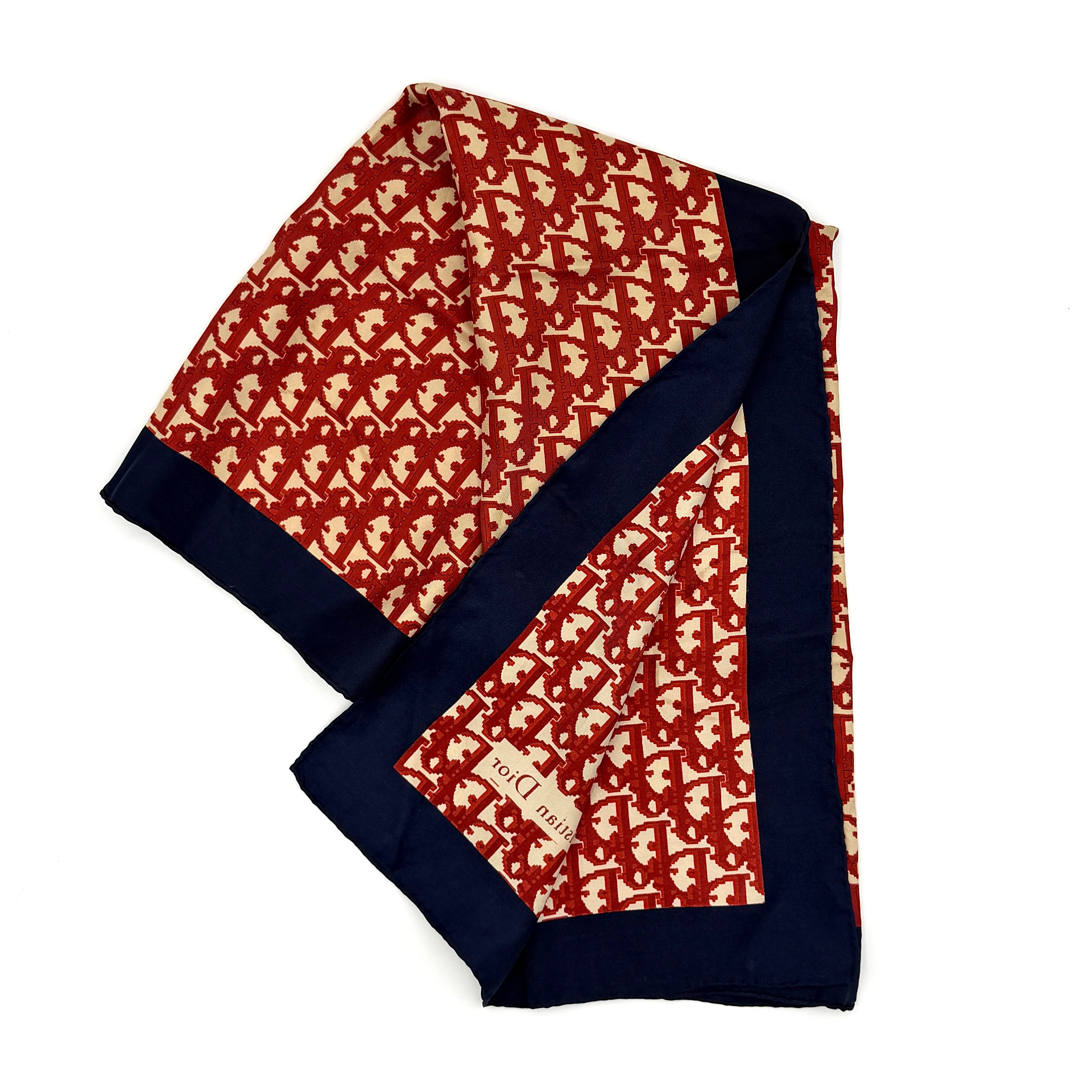Dior Monogram Silk Scarf Navy/Red