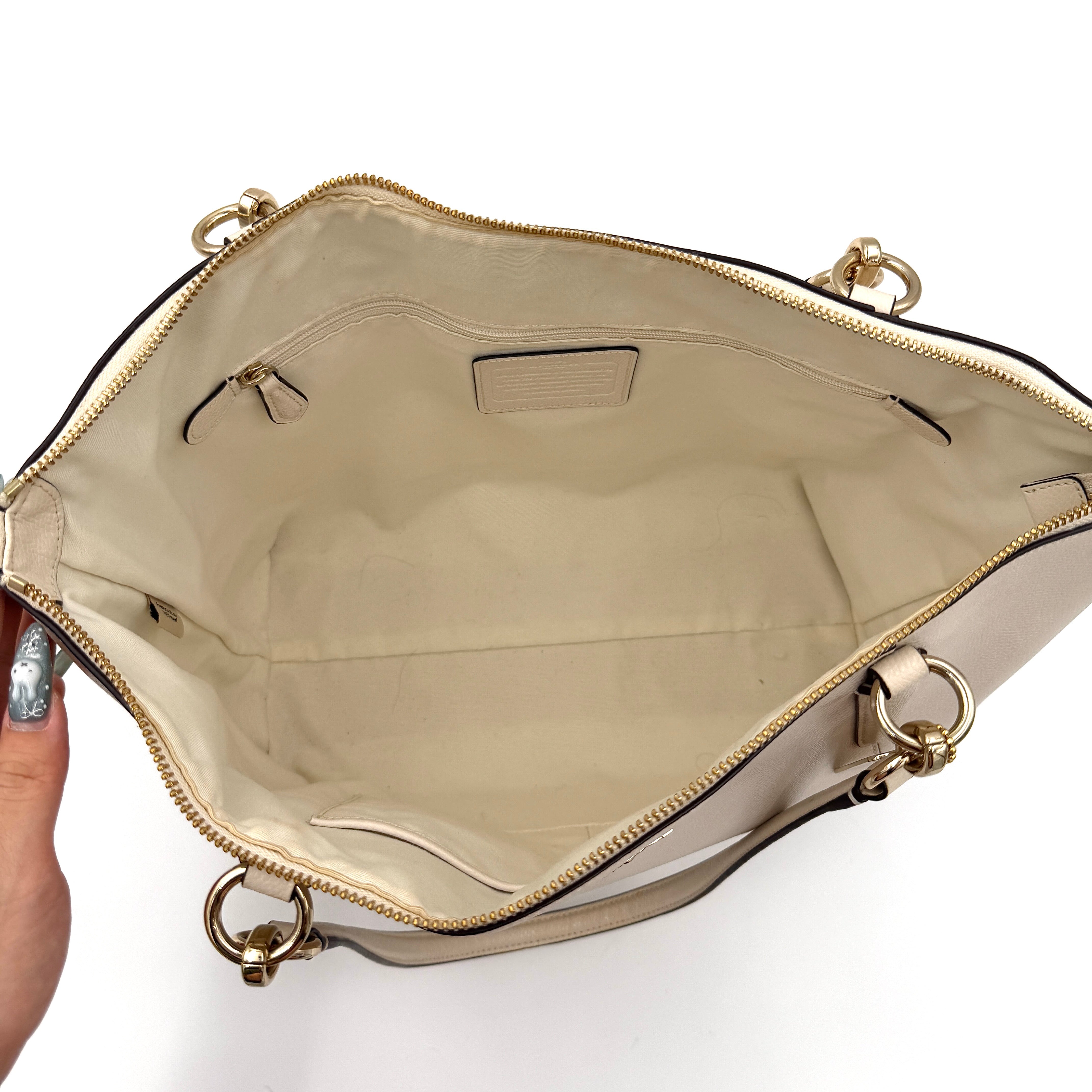 Coach Ava Leather Tote Bag Cream