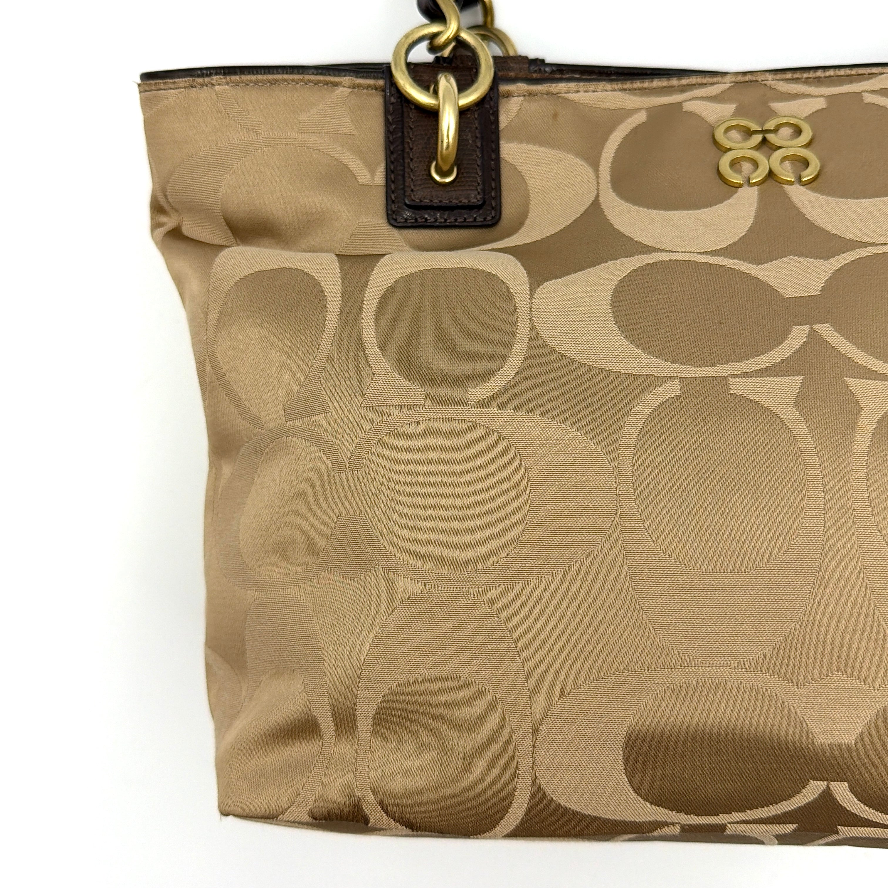 Coach Signature Madison Op Art Tote Bag Beige/Brown
