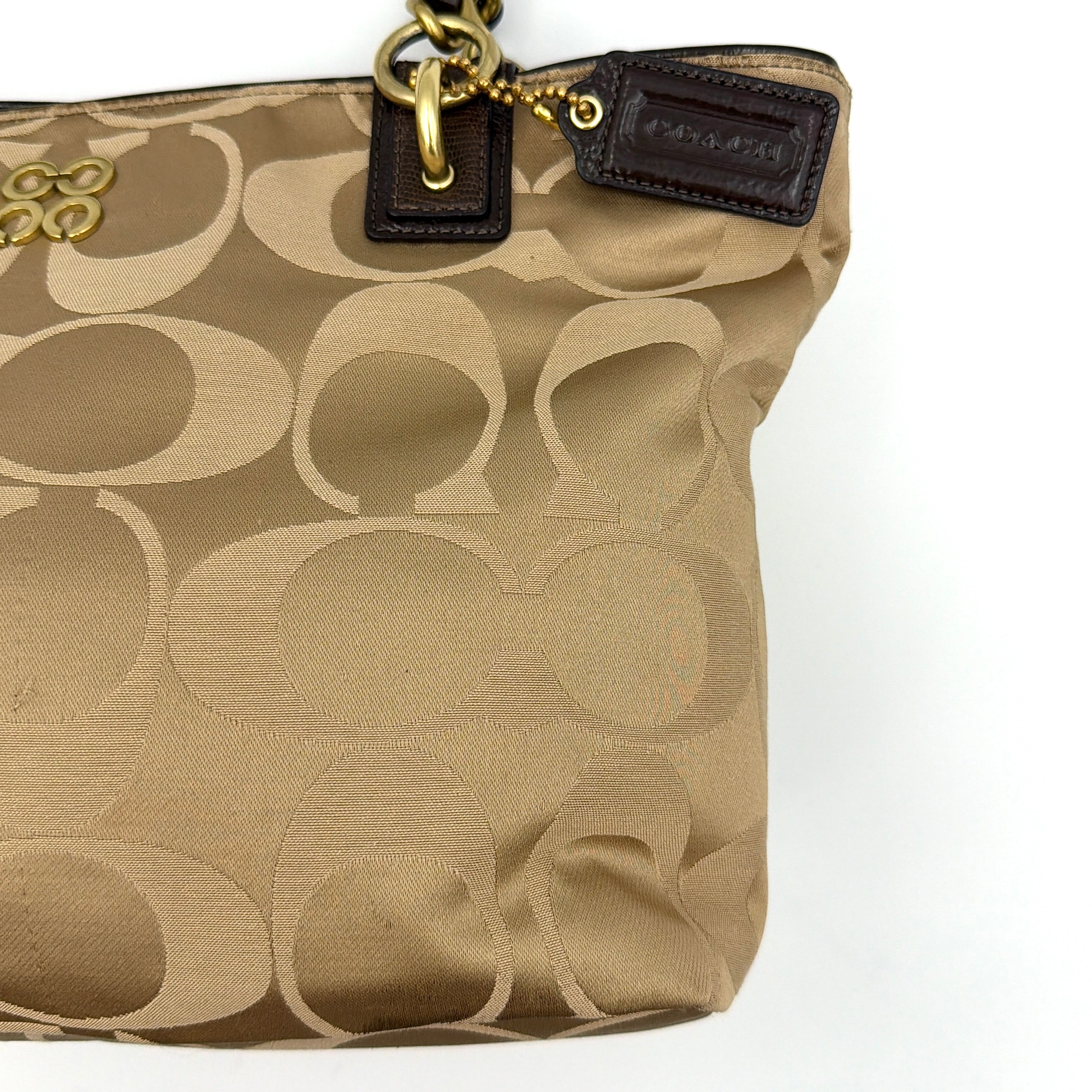 Coach Signature Madison Op Art Tote Bag Beige/Brown