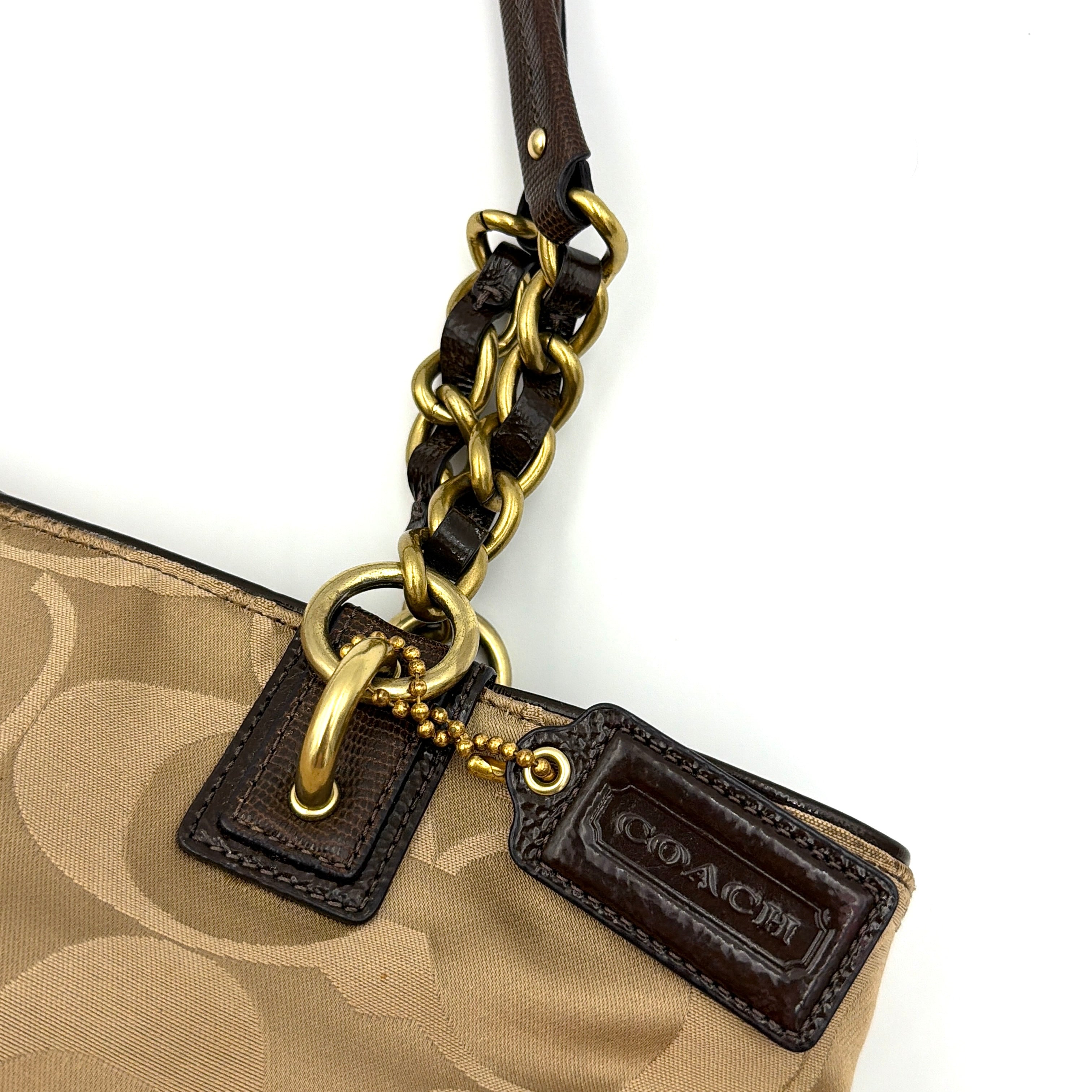 Coach Signature Madison Op Art Tote Bag Beige/Brown