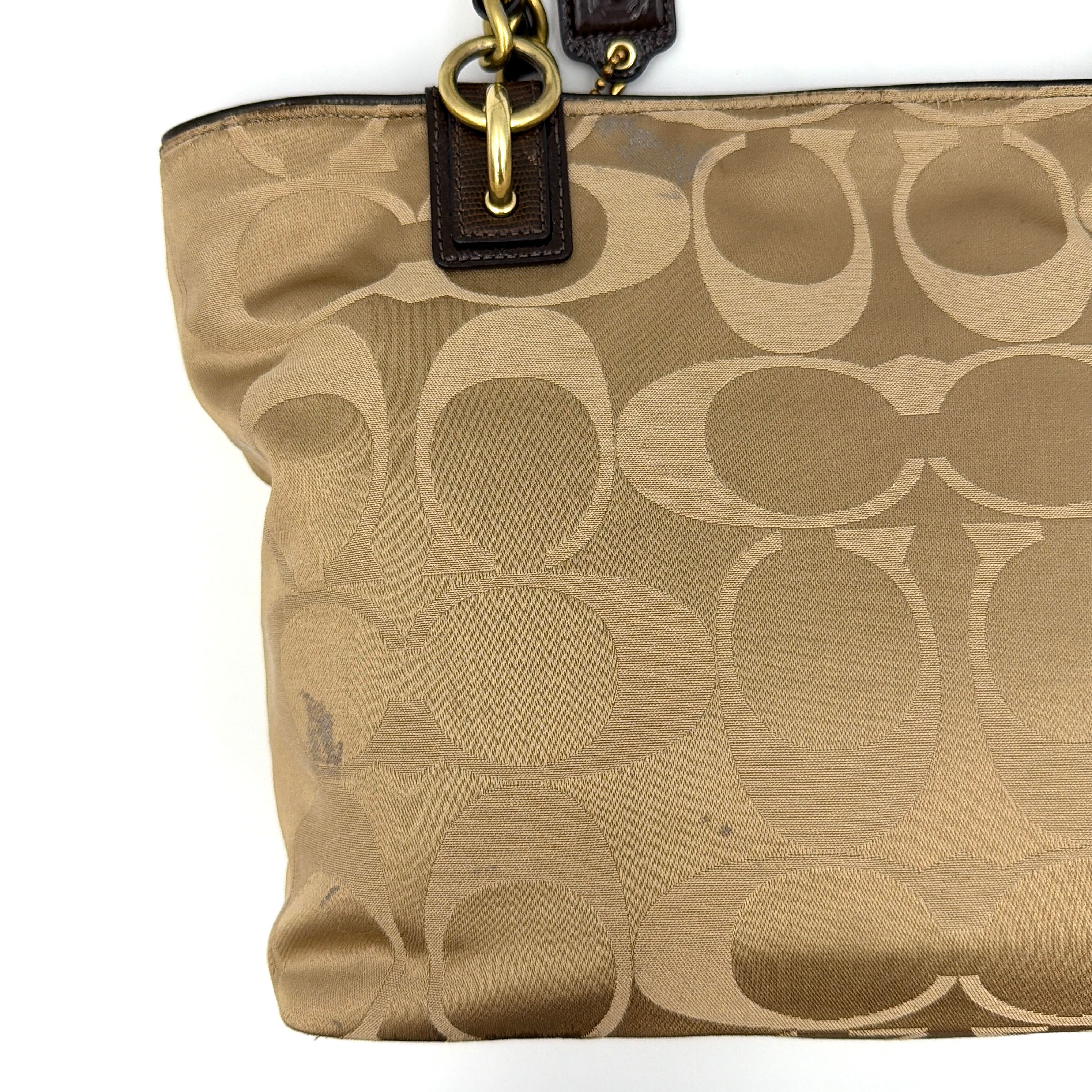 Coach Signature Madison Op Art Tote Bag Beige/Brown
